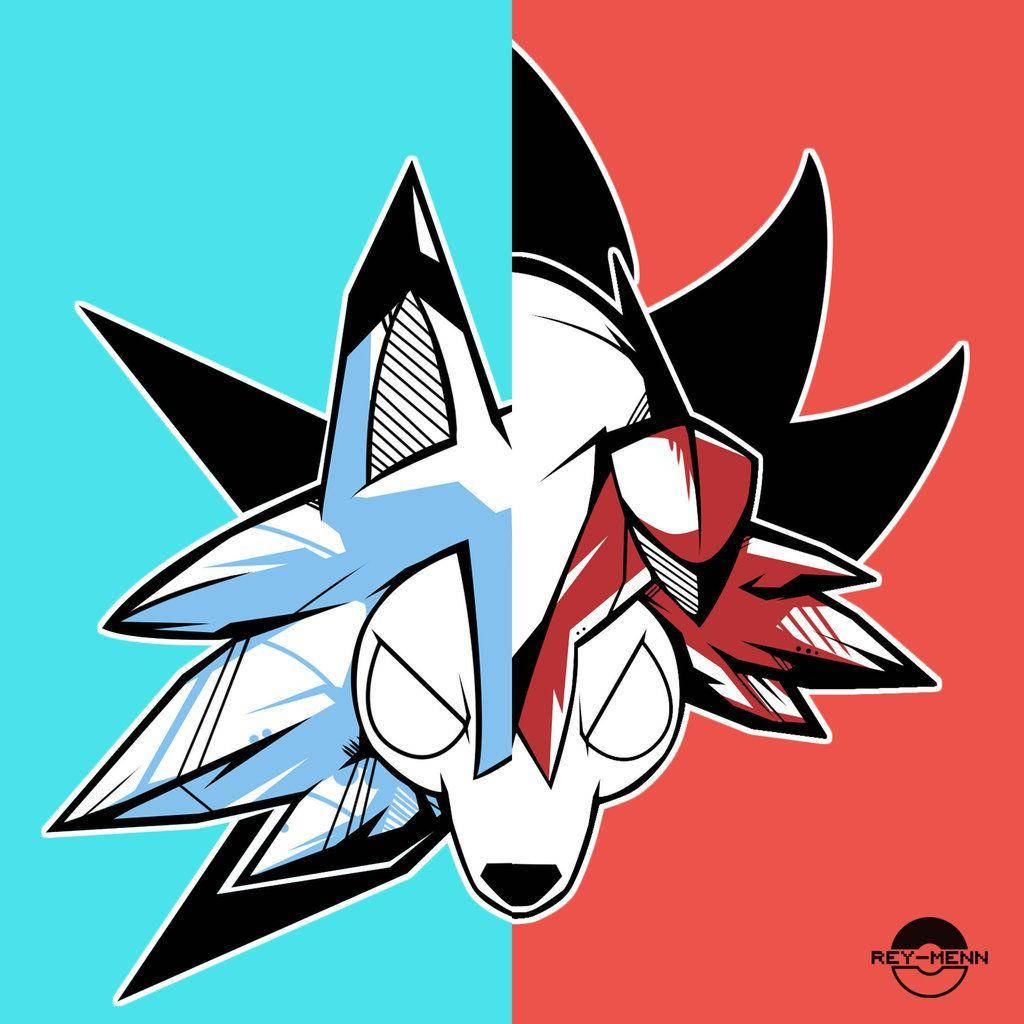 Lycanroc, fox head, blue, SD Desktop Wallpaper