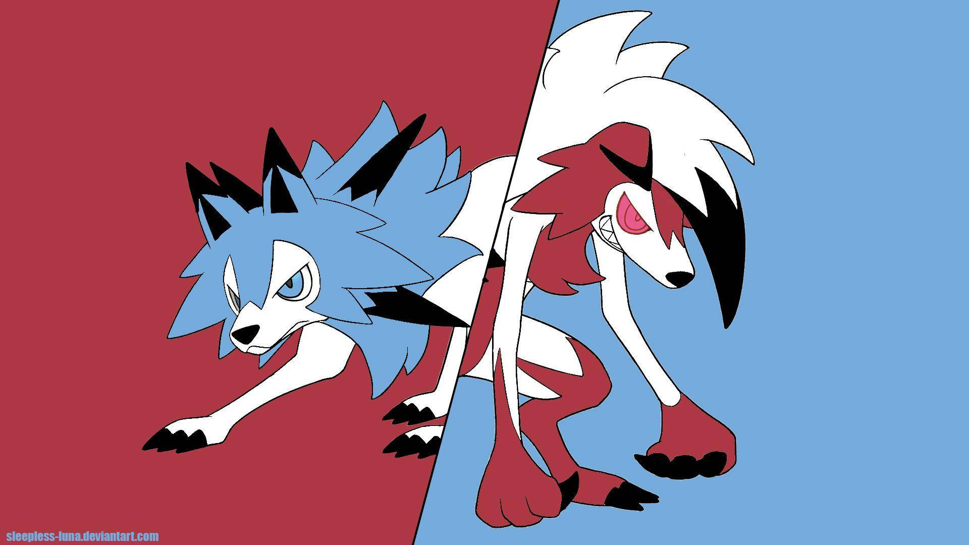 Inverted Colors Lycanroc, Lycanroc, red and blue background, Full HD Desktop Wallpaper