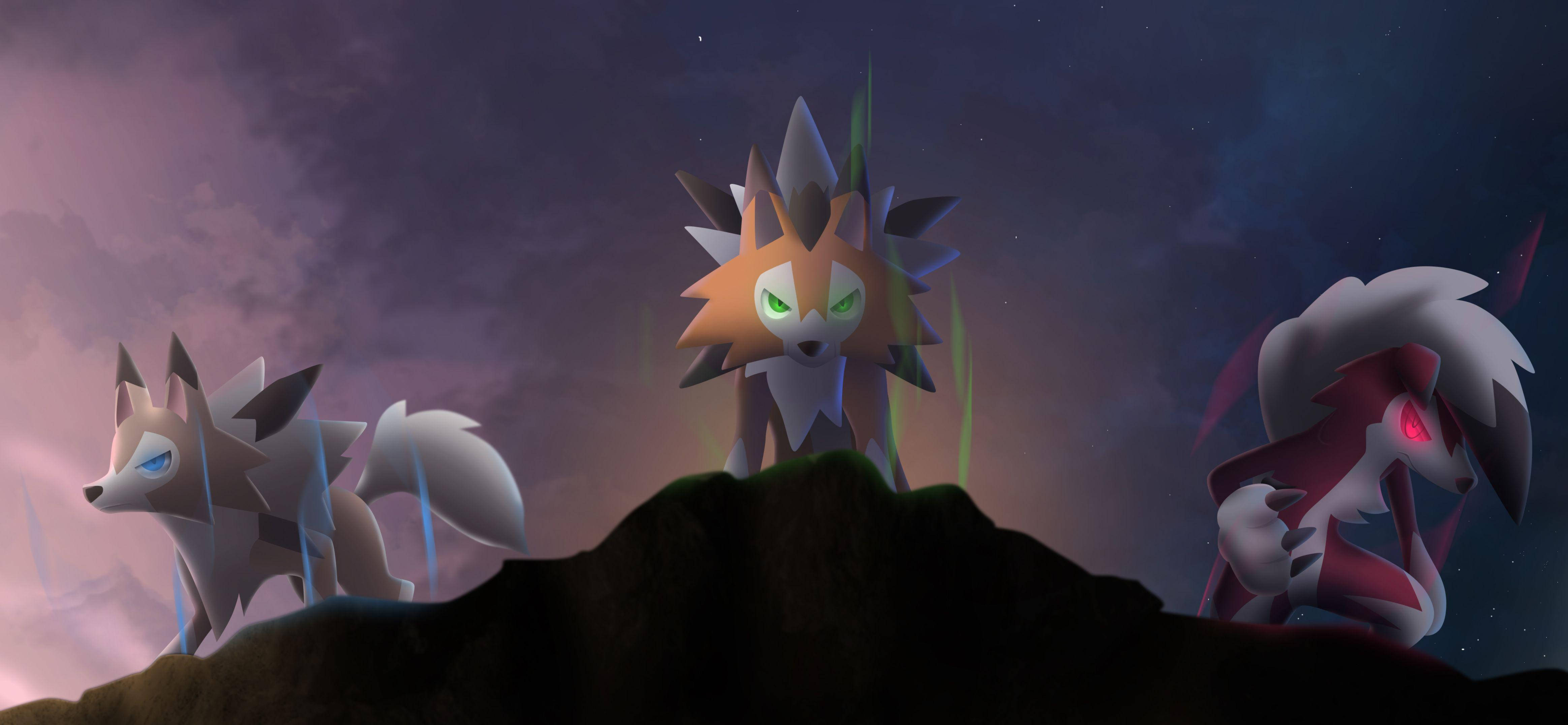 Lycanroc, fox-like Pokémon, dark hill, 4K Desktop Wallpaper