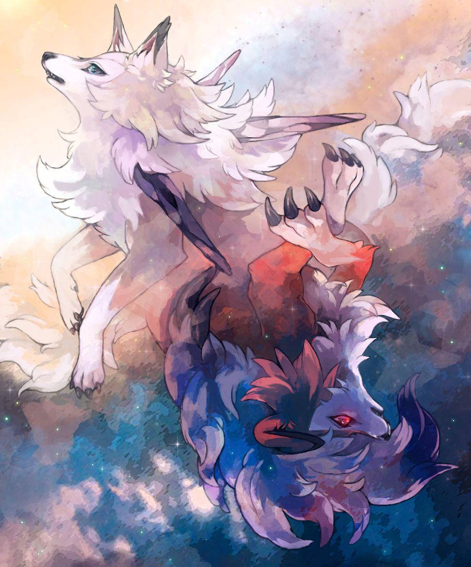Lycanroc, fox-like creatures, wings, SD Phone Wallpaper