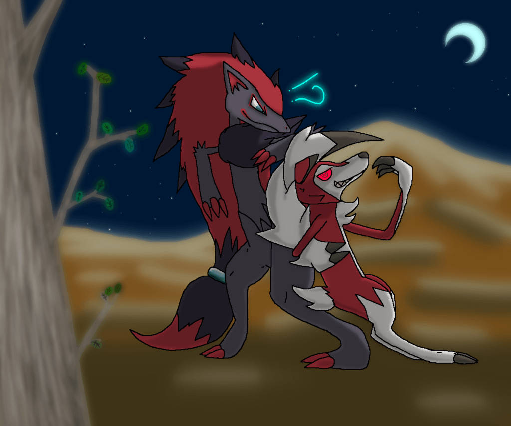 Lycanroc, moonlit desert, crescent moon, SD Desktop Wallpaper