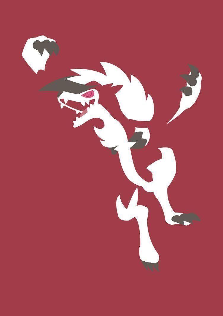 Minimalist Midnight Lycanroc, white and gray wolf-like creature, glowing eyes, SD Phone Wallpaper