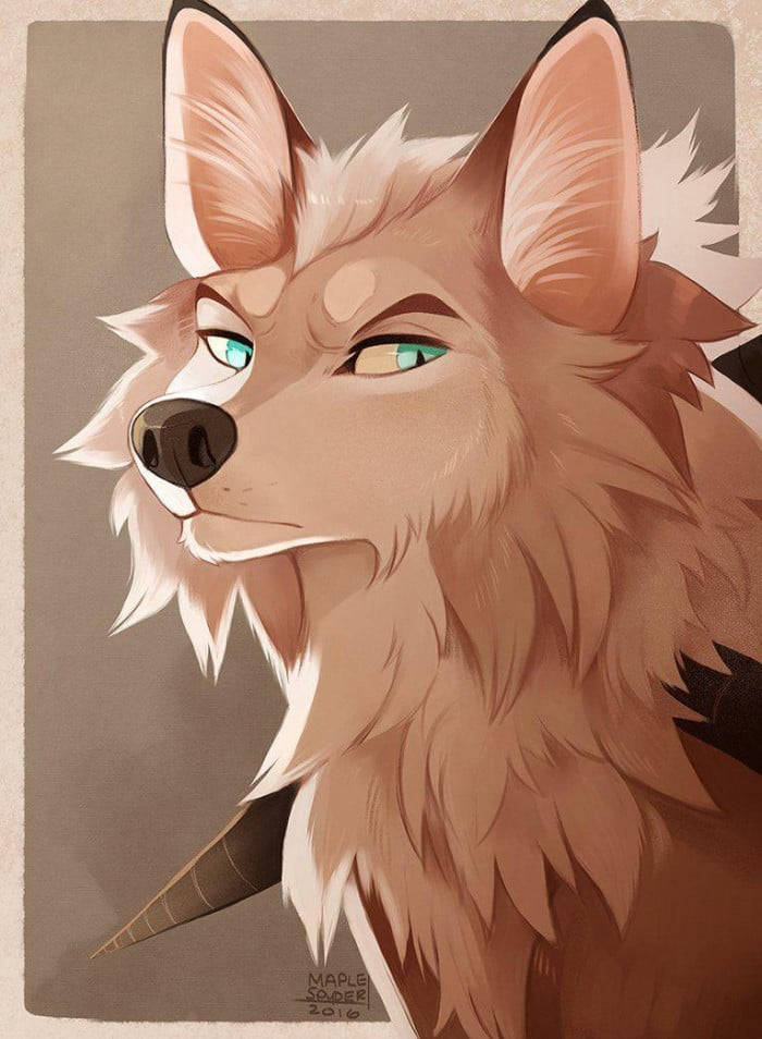 Lycanroc, anthropomorphic fox, piercing green eyes, SD Phone Wallpaper