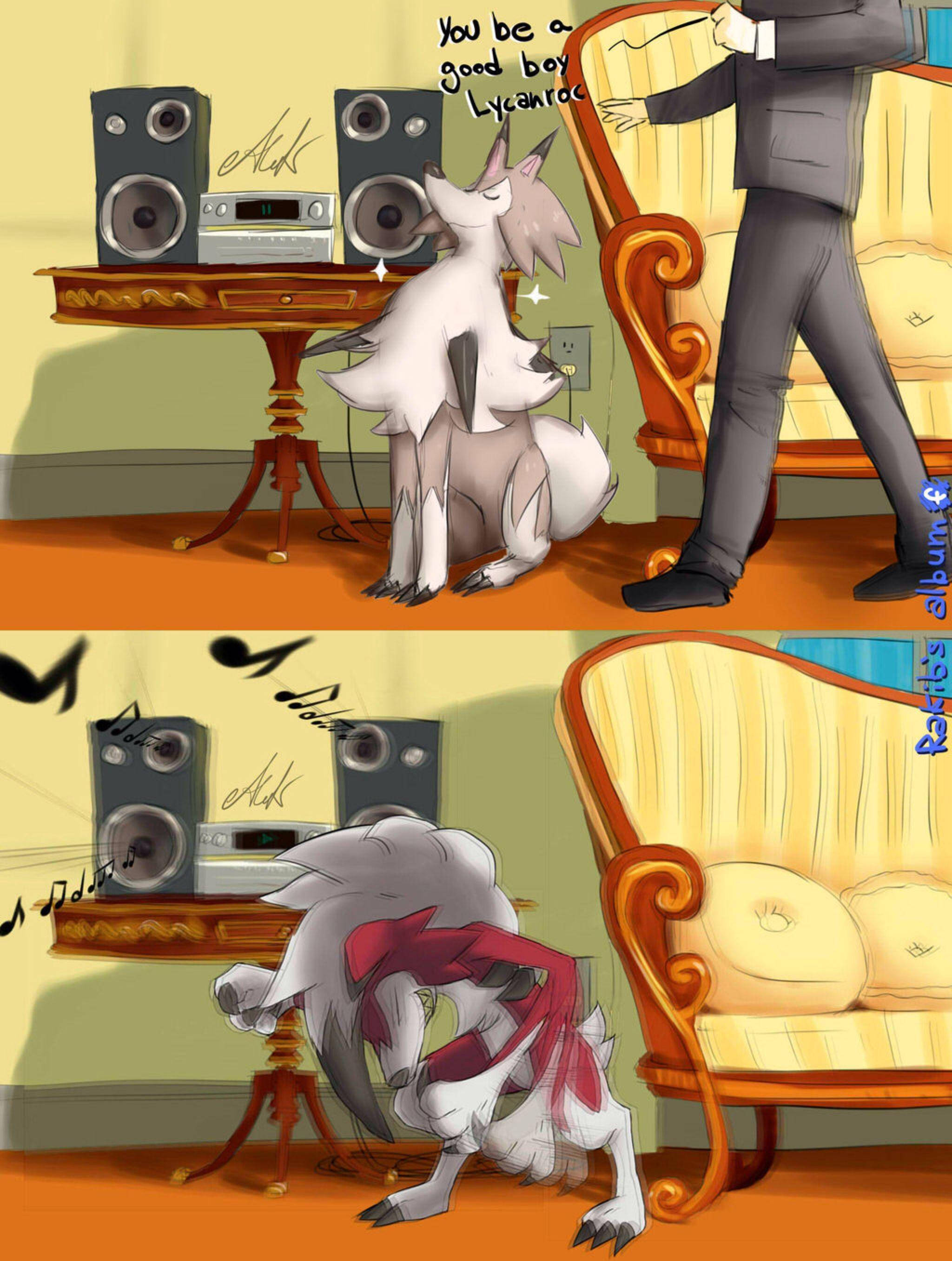 3D Lycanroc Forms Pets, cartoon wolf, red bow, 2K Phone Wallpaper