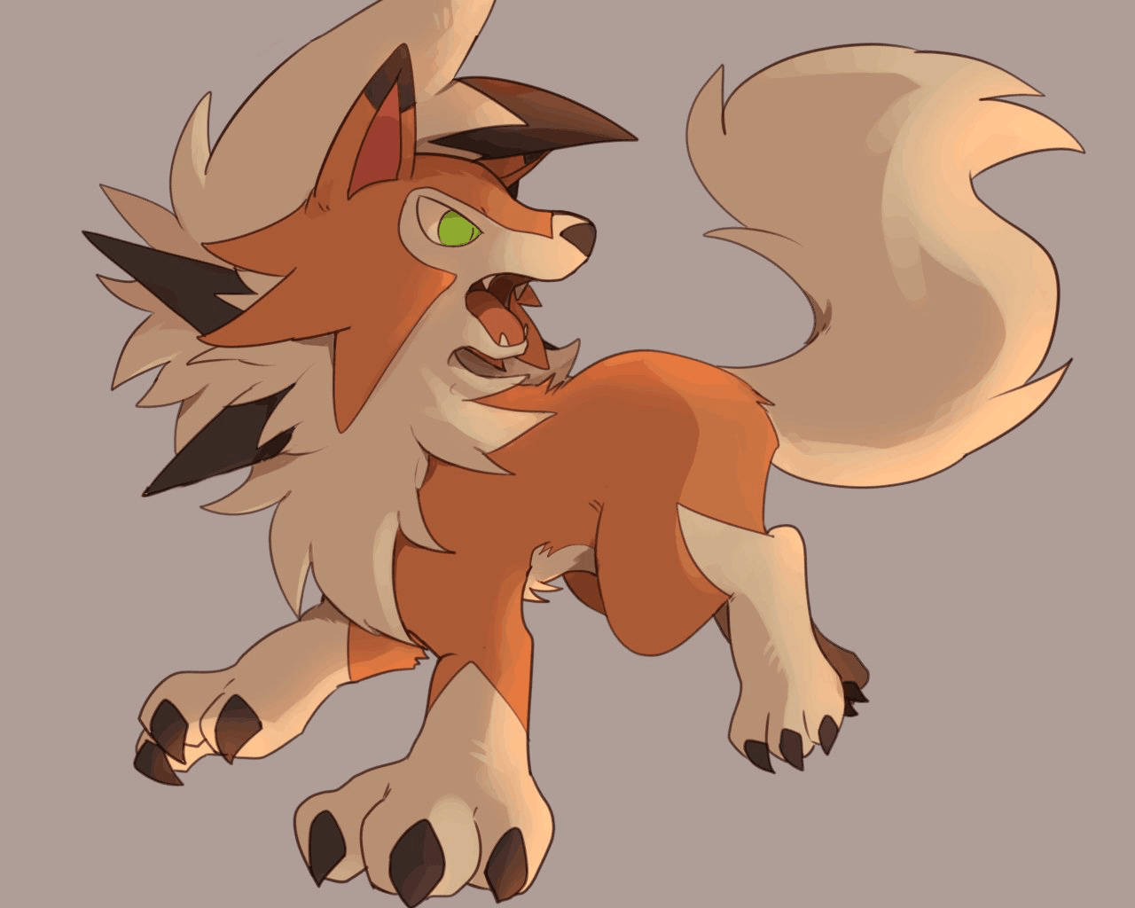 Lycanroc Dusk, brown and beige aesthetic, fierce orange fox-like creature, HD Desktop Wallpaper