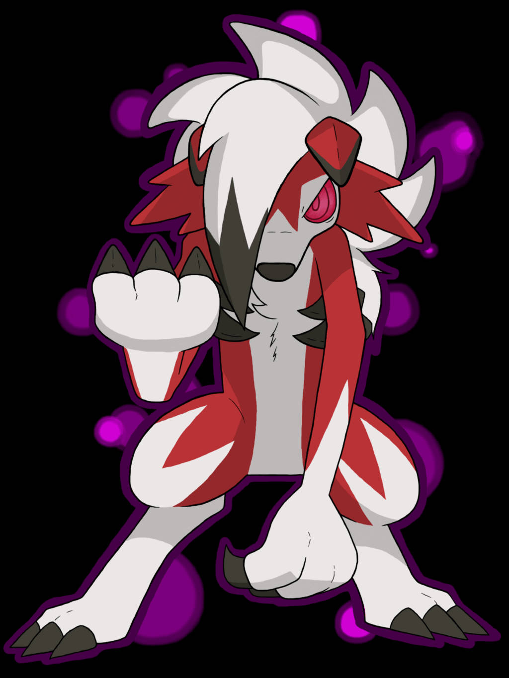 Lycanroc, Midnight Purple, red and white fur, HD Phone Wallpaper