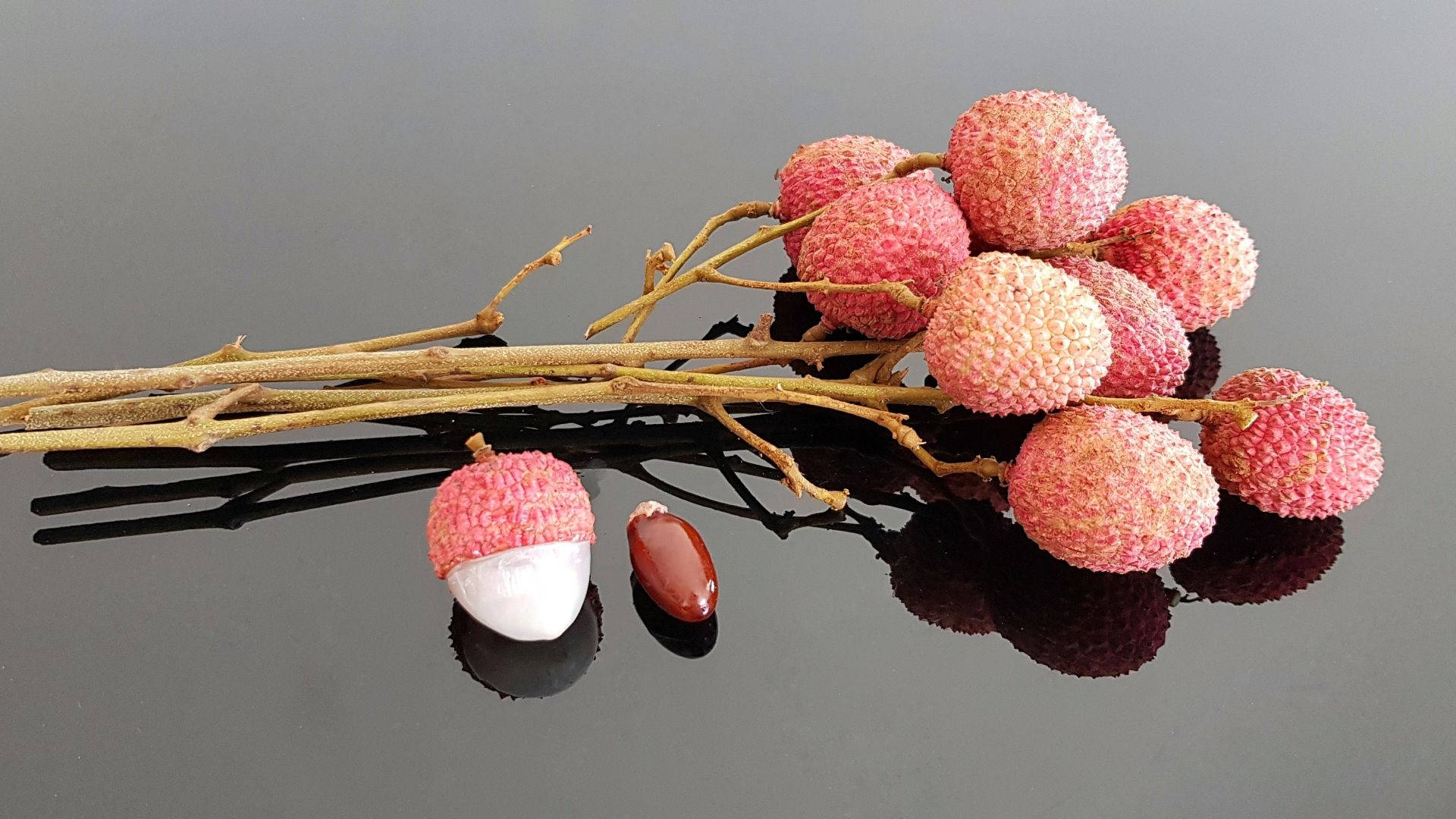 pink lychee fruits, twigs, bumpy skin, Full HD Desktop Wallpaper