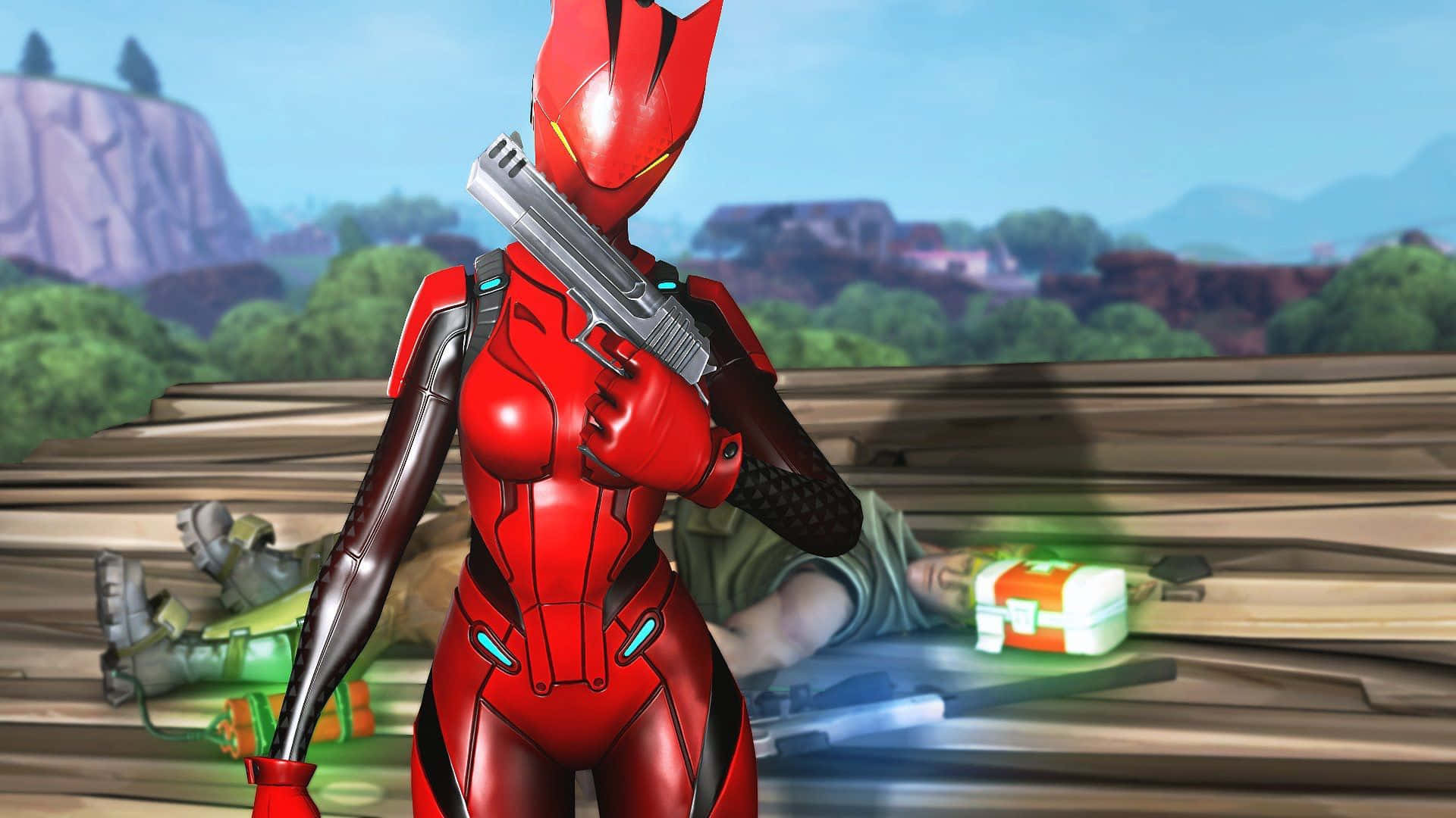 Lynx Skin, Fortnite, red armored female character, Full HD Desktop Wallpaper