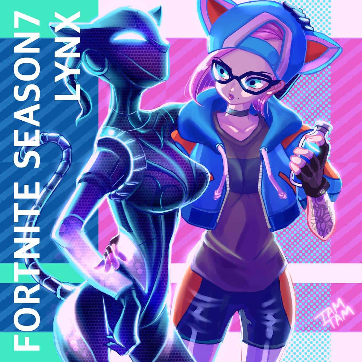 Lynx Fortnite, cat-eared girl, blue hoodie, SD Desktop Wallpaper