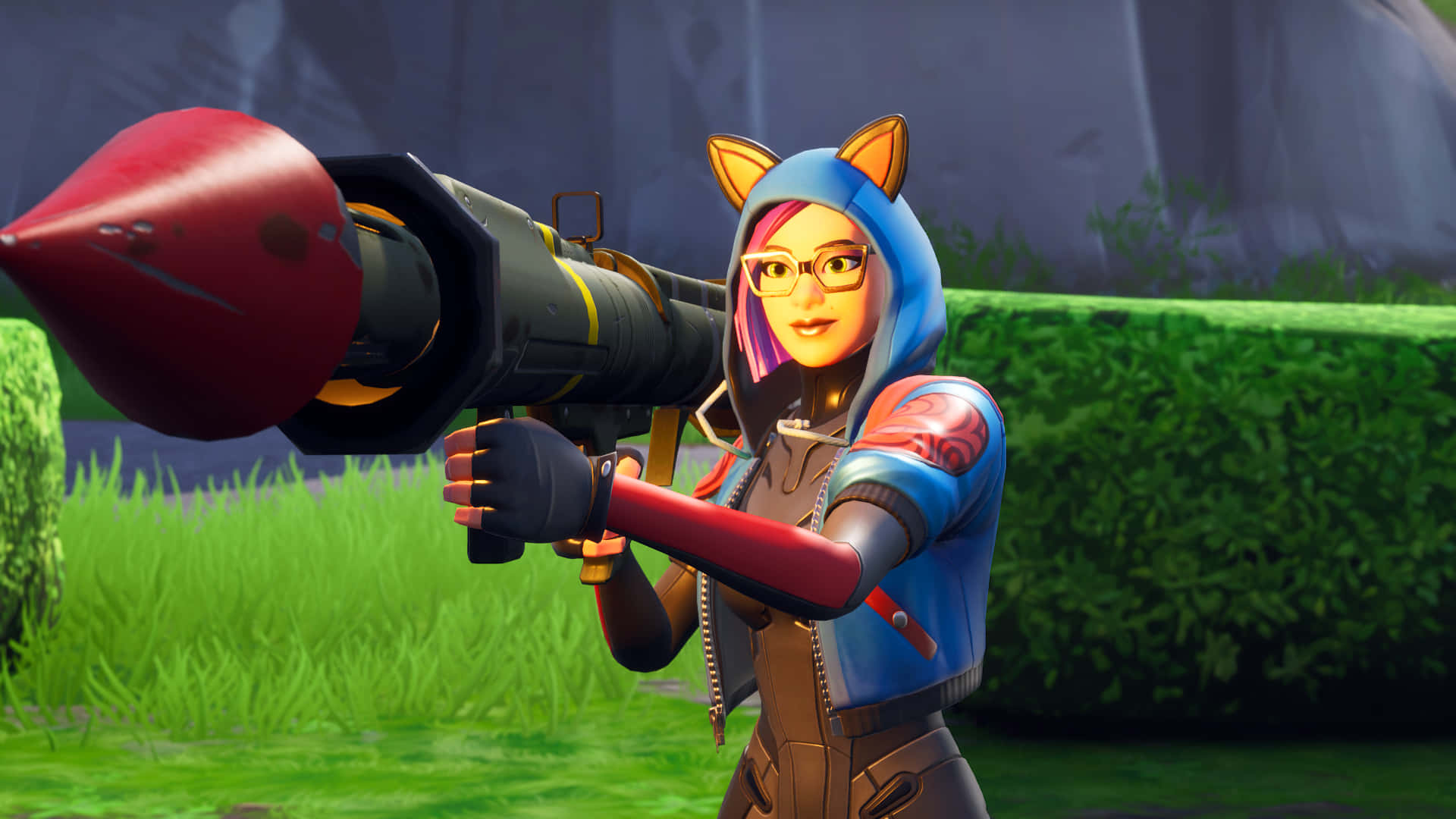 Lynx Fortnite, fox ears, glasses, Full HD Desktop Wallpaper