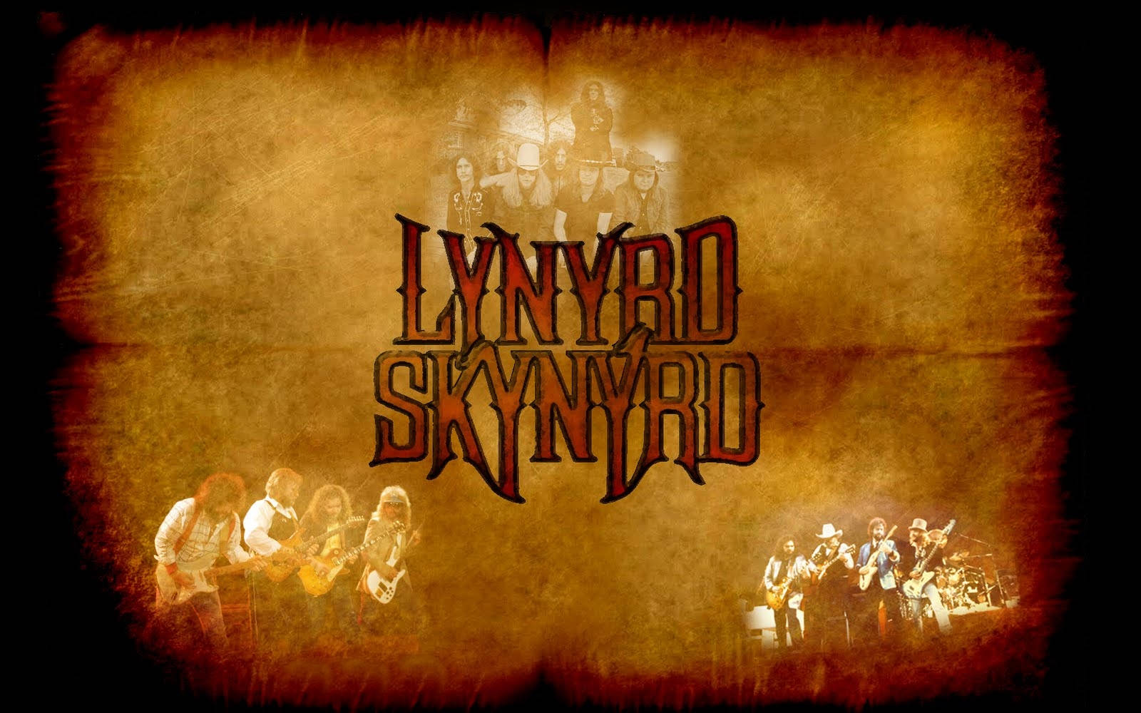 Lynyrd Skynyrd, vintage sepia-toned, bold red logo, HD Desktop Wallpaper