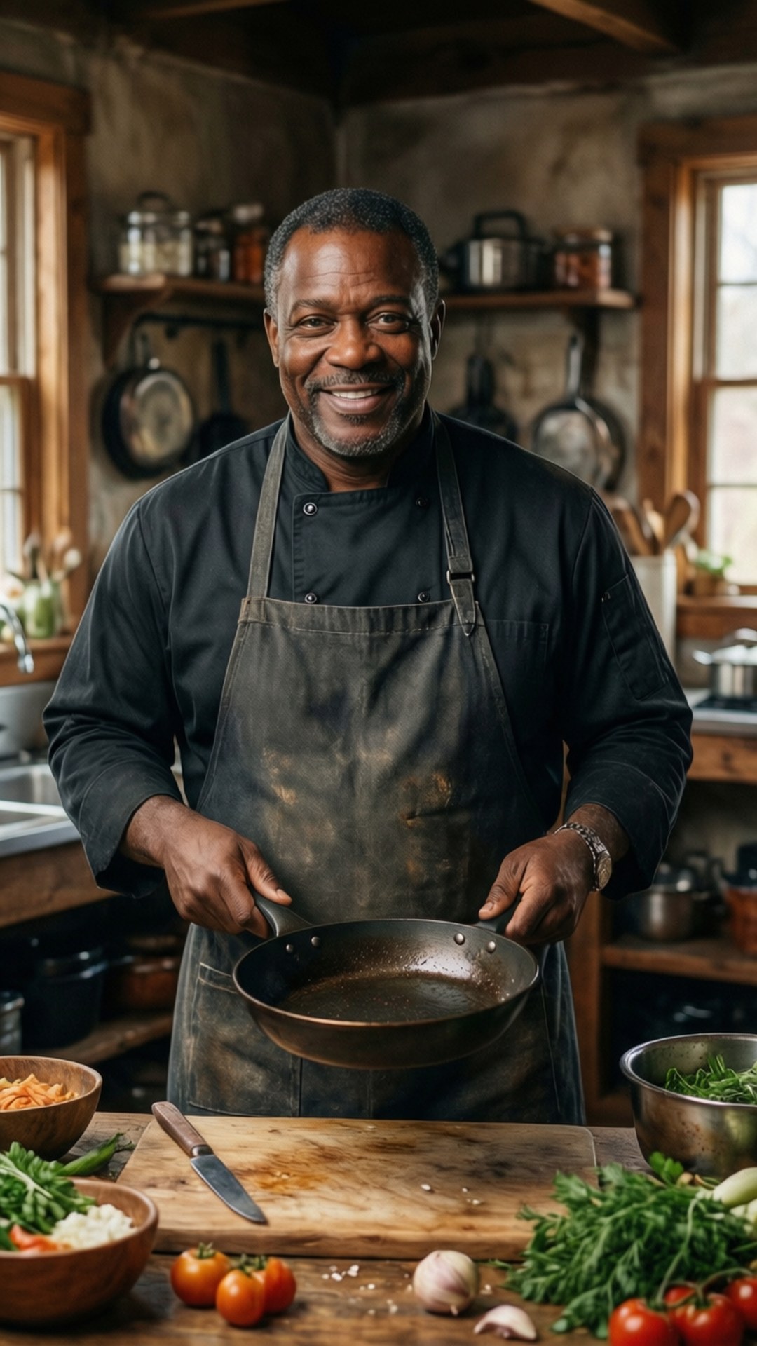 M.C. Gainey, chef, rustic kitchen, Full HD Phone Wallpaper