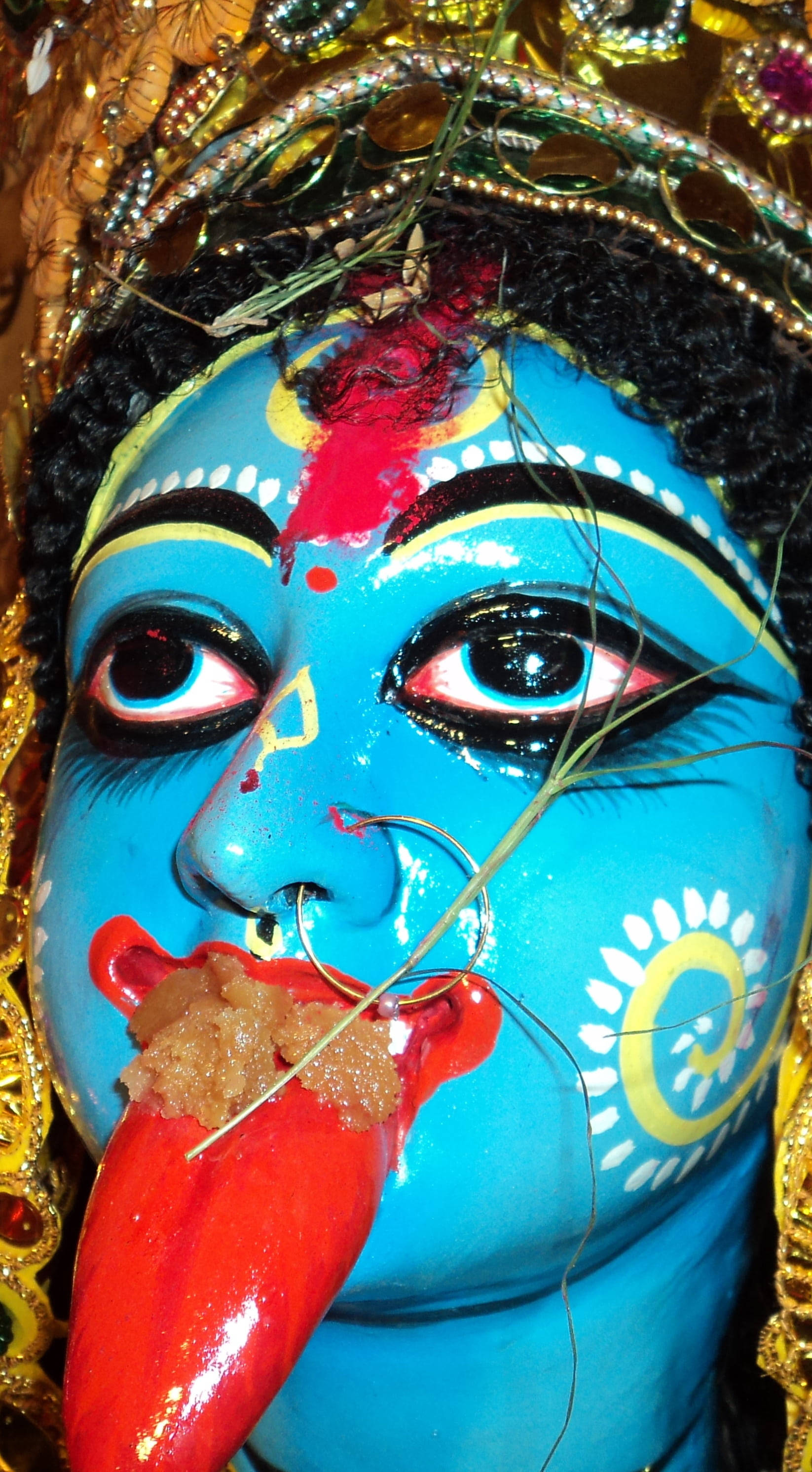 Maa Kali, blue statue, tongue, 2K Phone Wallpaper