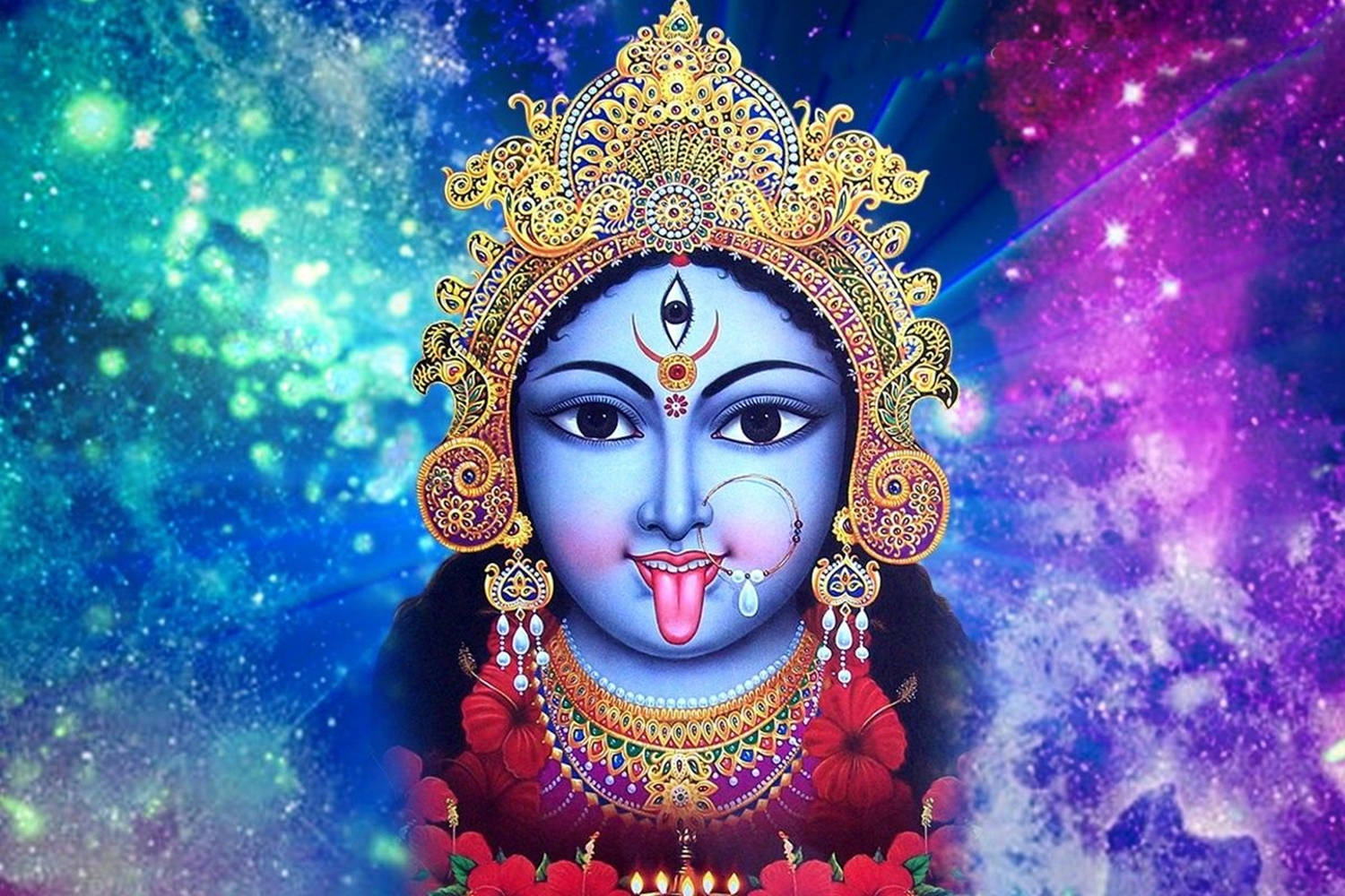 Maa Kali, galaxy aesthetic, divine blue-skinned goddess, HD Desktop Wallpaper