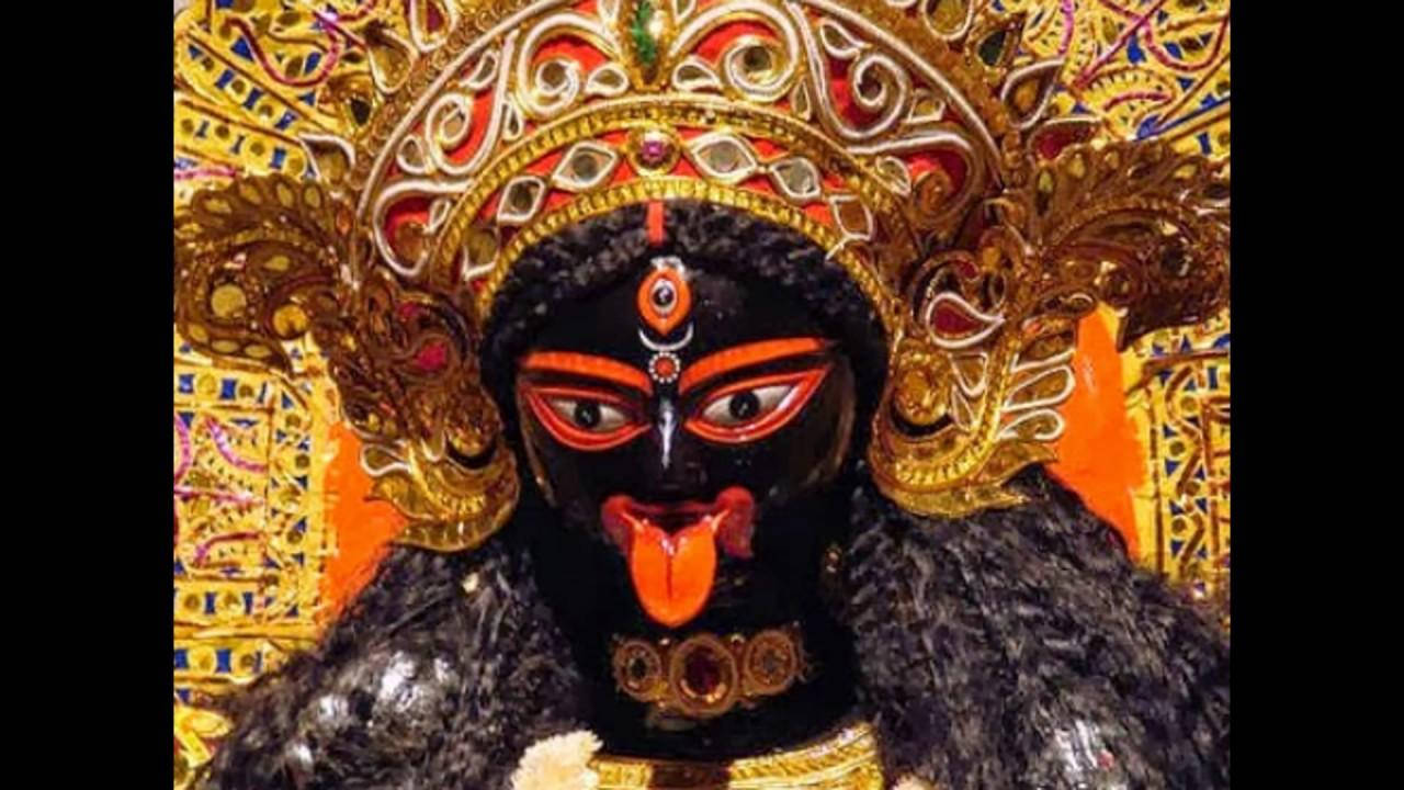 Maa Kali, black statue, orange eyes, HD Desktop Wallpaper