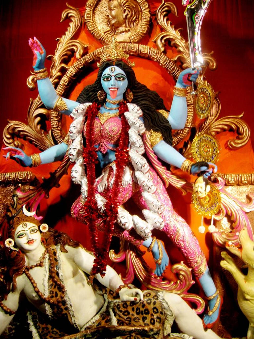 Maa Kali, blue-skinned goddess, multiple arms, HD Phone Wallpaper