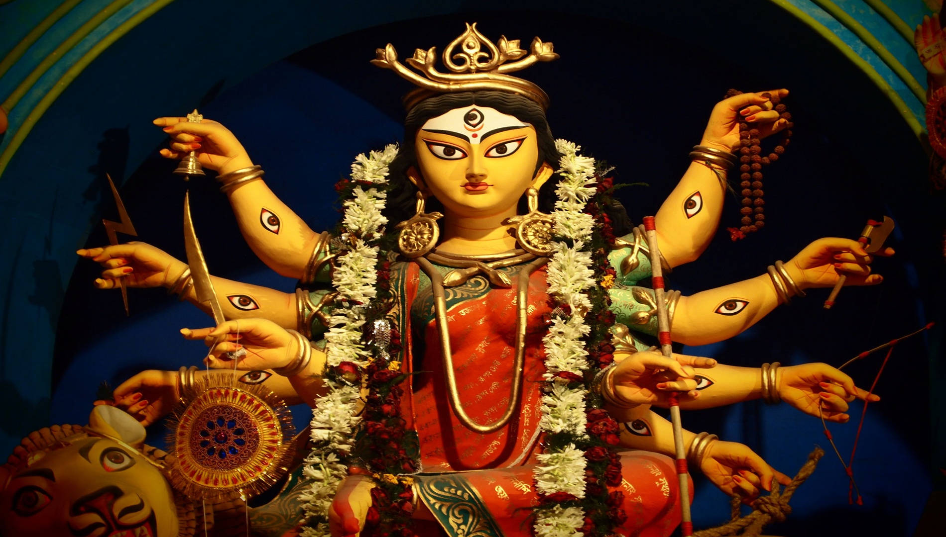 Maa Sherawali, Hindu goddess, multi-armed, HD Desktop Wallpaper