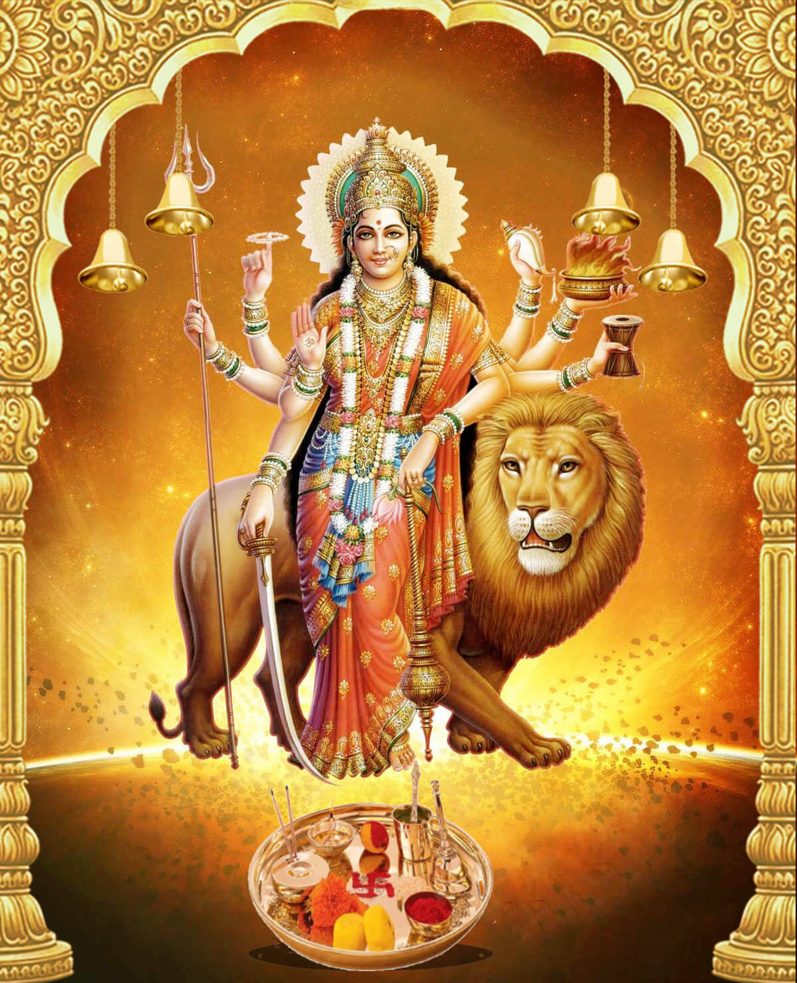 Maa Sherawali, goddess, lion, Full HD Phone Wallpaper