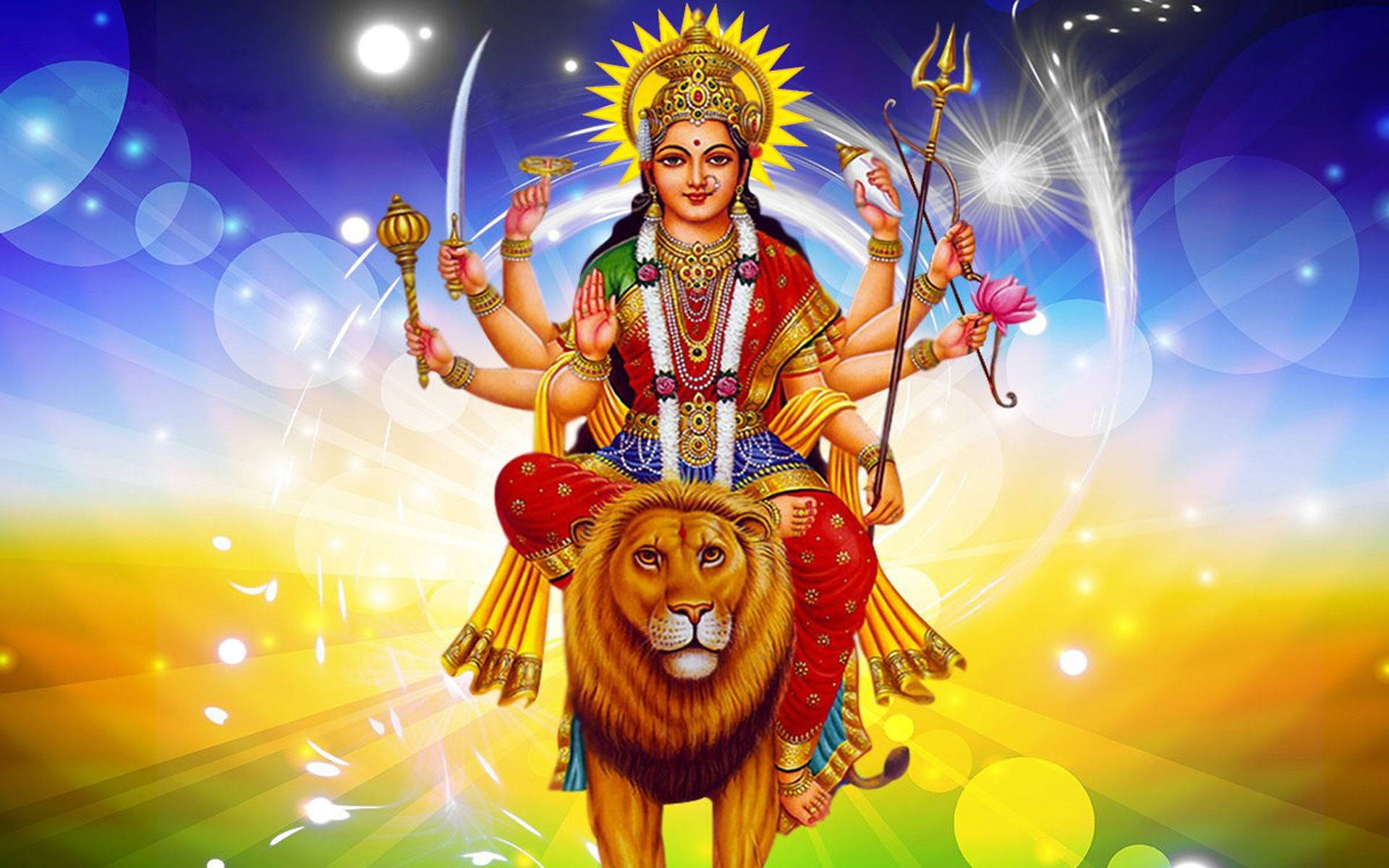 Maa Sherawali, goddess, lion, Full HD Desktop Wallpaper