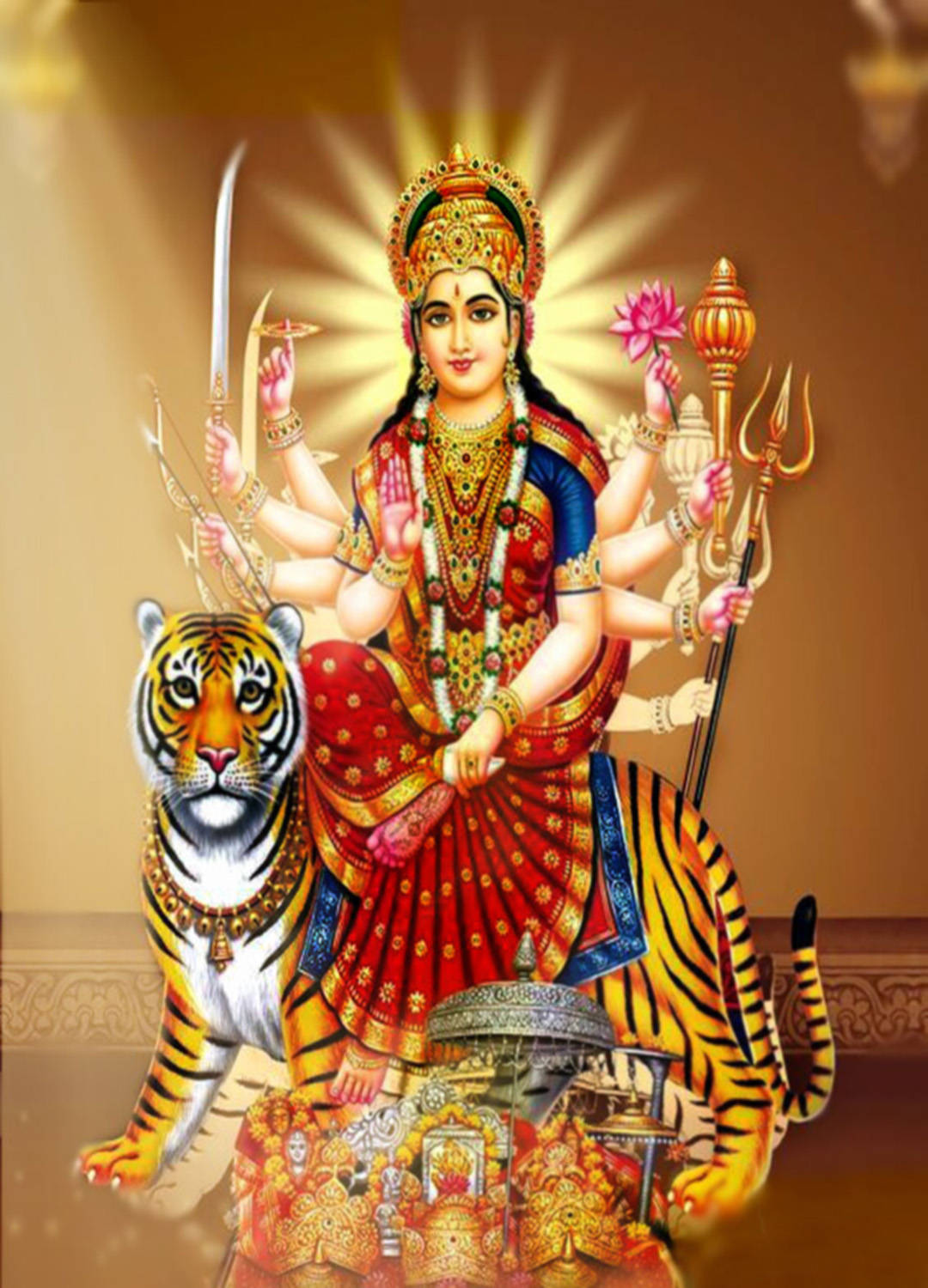 Maa Sherawali, Indian goddess, tiger, HD Phone Wallpaper