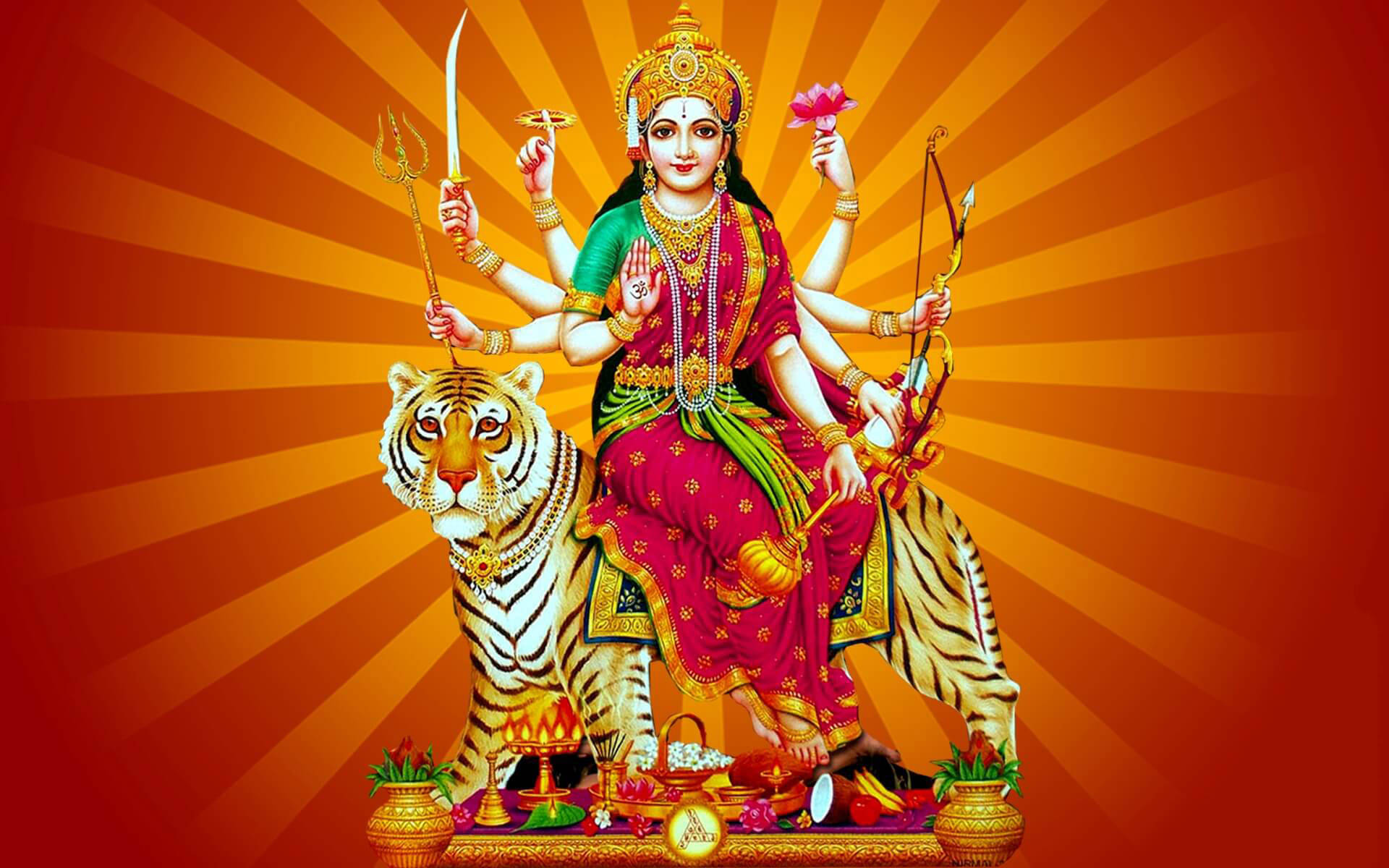 Maa Sherawali, deity art, multi-armed goddess, Full HD Desktop Wallpaper