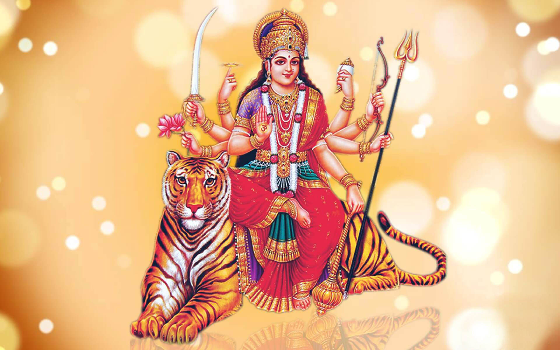 Maa Sherawali, Hindu goddess, multi-armed, Full HD Desktop Wallpaper