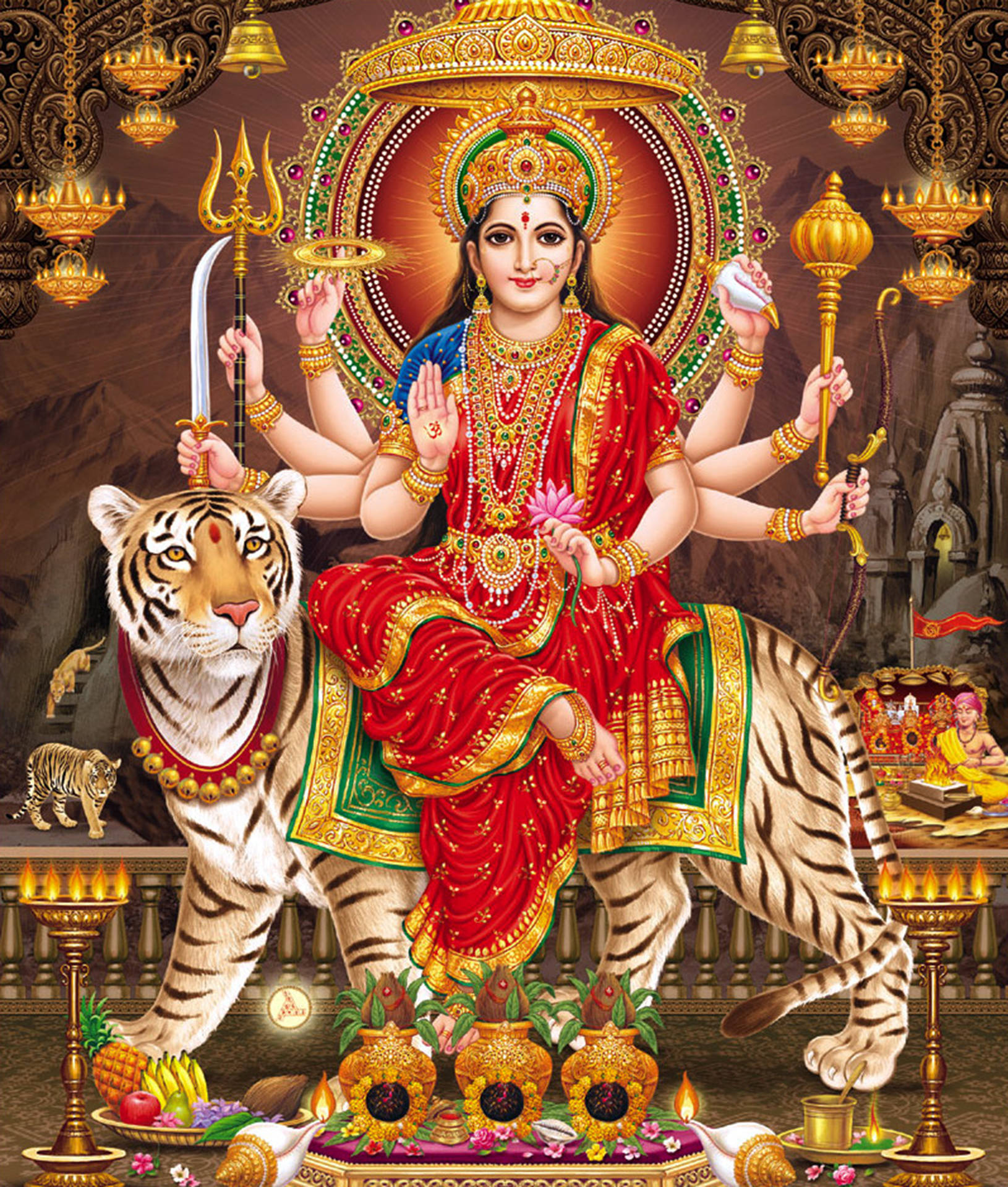 Maa Sherawali, goddess temple, tiger throne, Full HD Phone Wallpaper