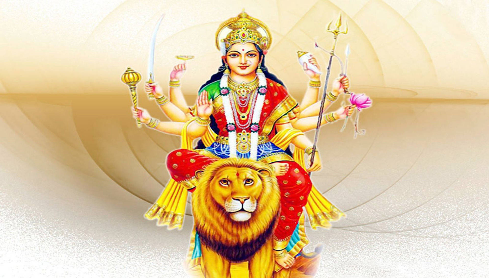Maa Sherawali, golden lion, multi-armed Hindu goddess, Full HD Desktop Wallpaper