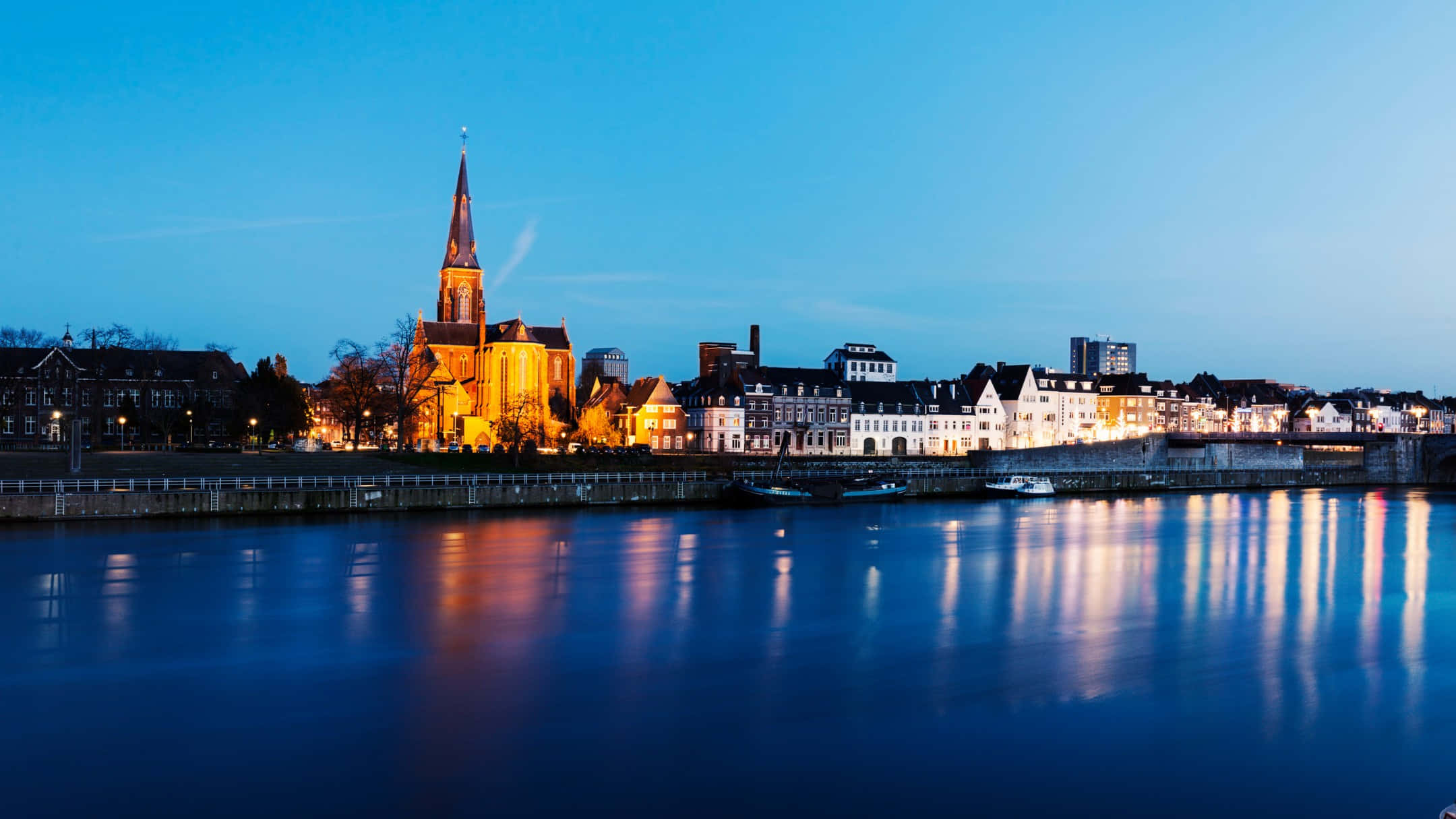 Maastricht, twilight, skyline, Full HD Desktop Wallpaper