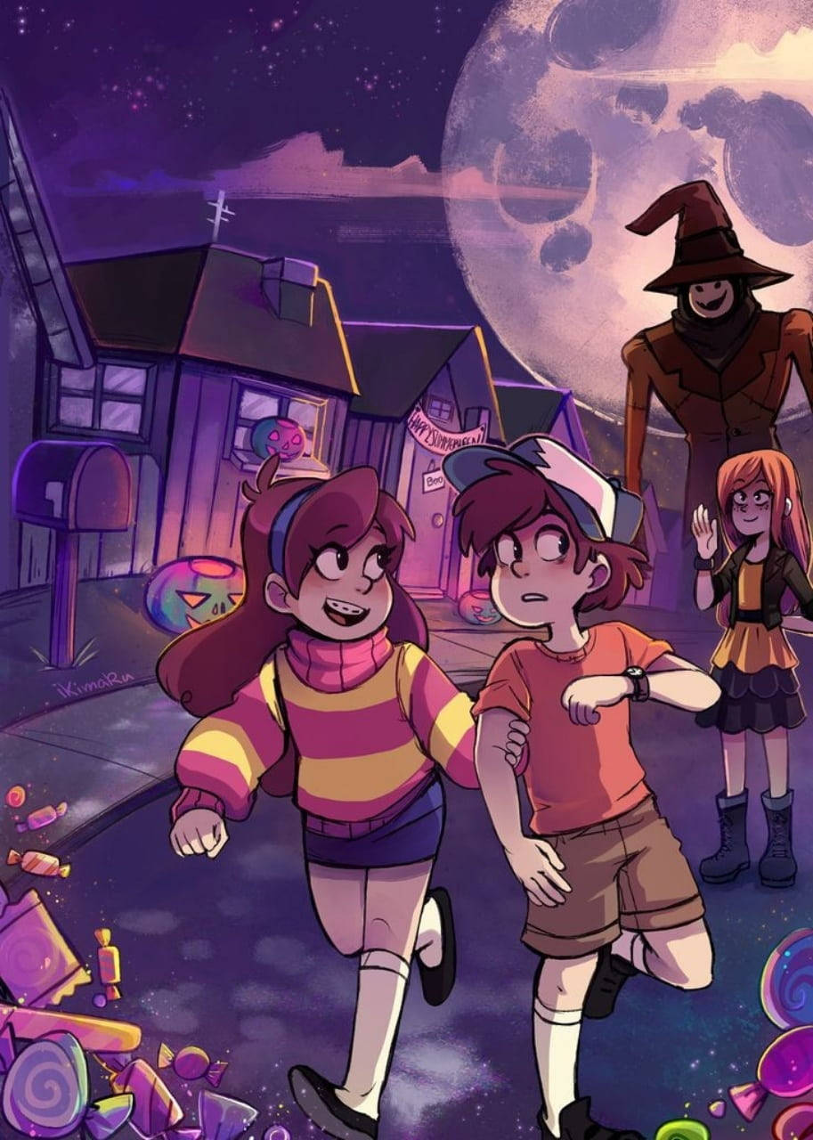 Mabel Pines, spooky cartoon, candy-strewn neighborhood, HD Phone Wallpaper