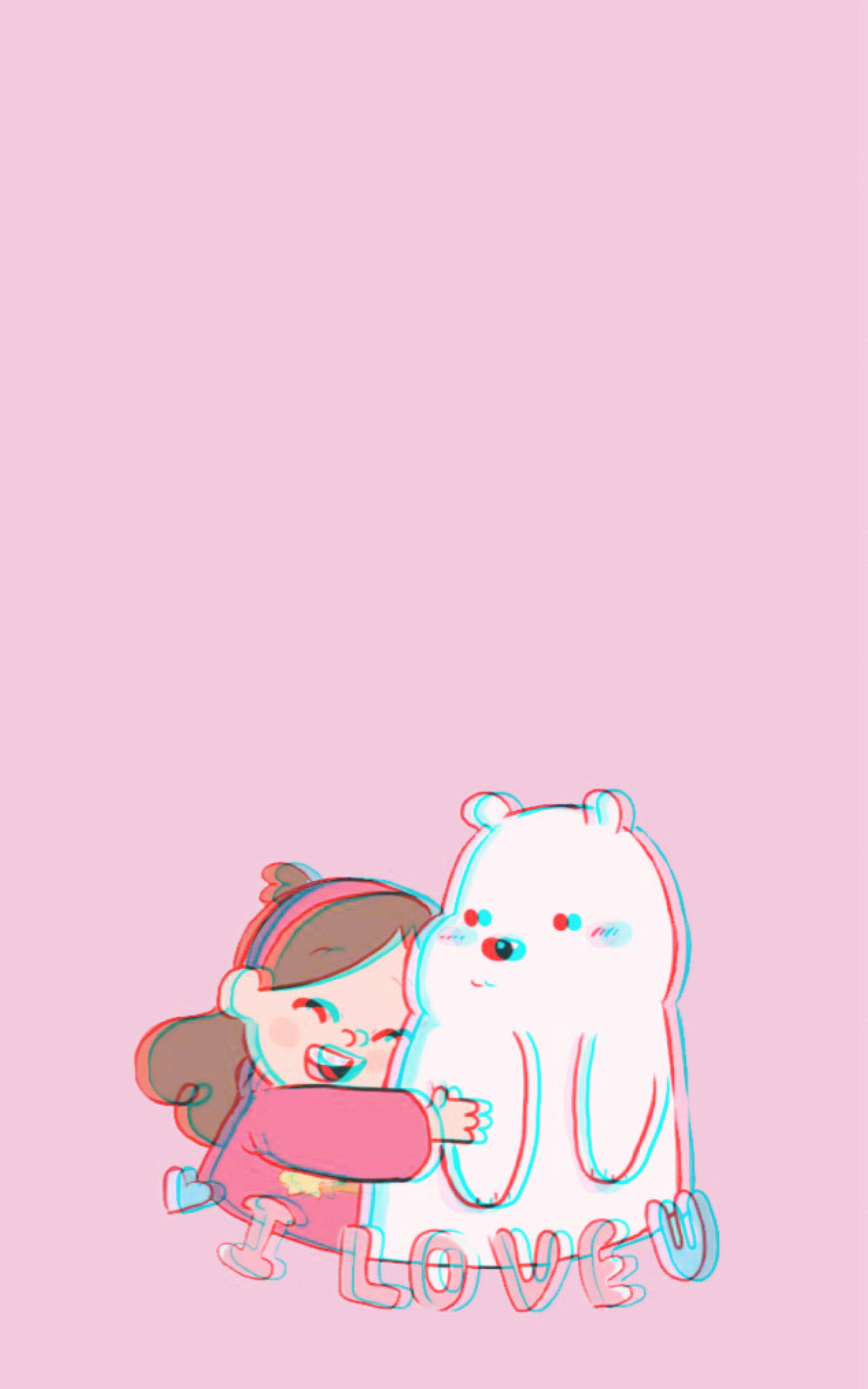 Mabel Pines, pink bear, I LOVE U, 2K Phone Wallpaper