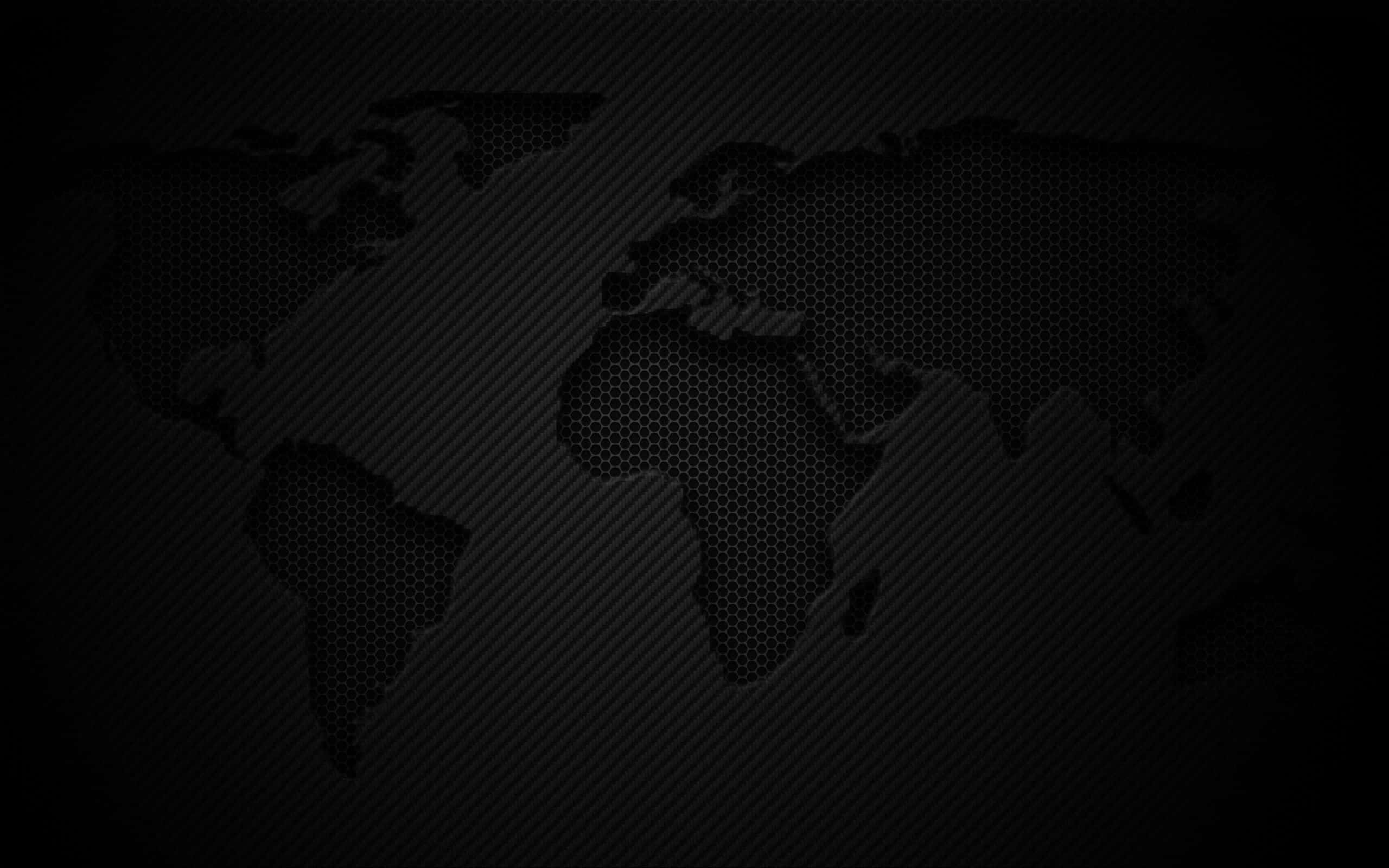 Mac Dark, black world map, hexagonal texture, 2K Desktop Wallpaper