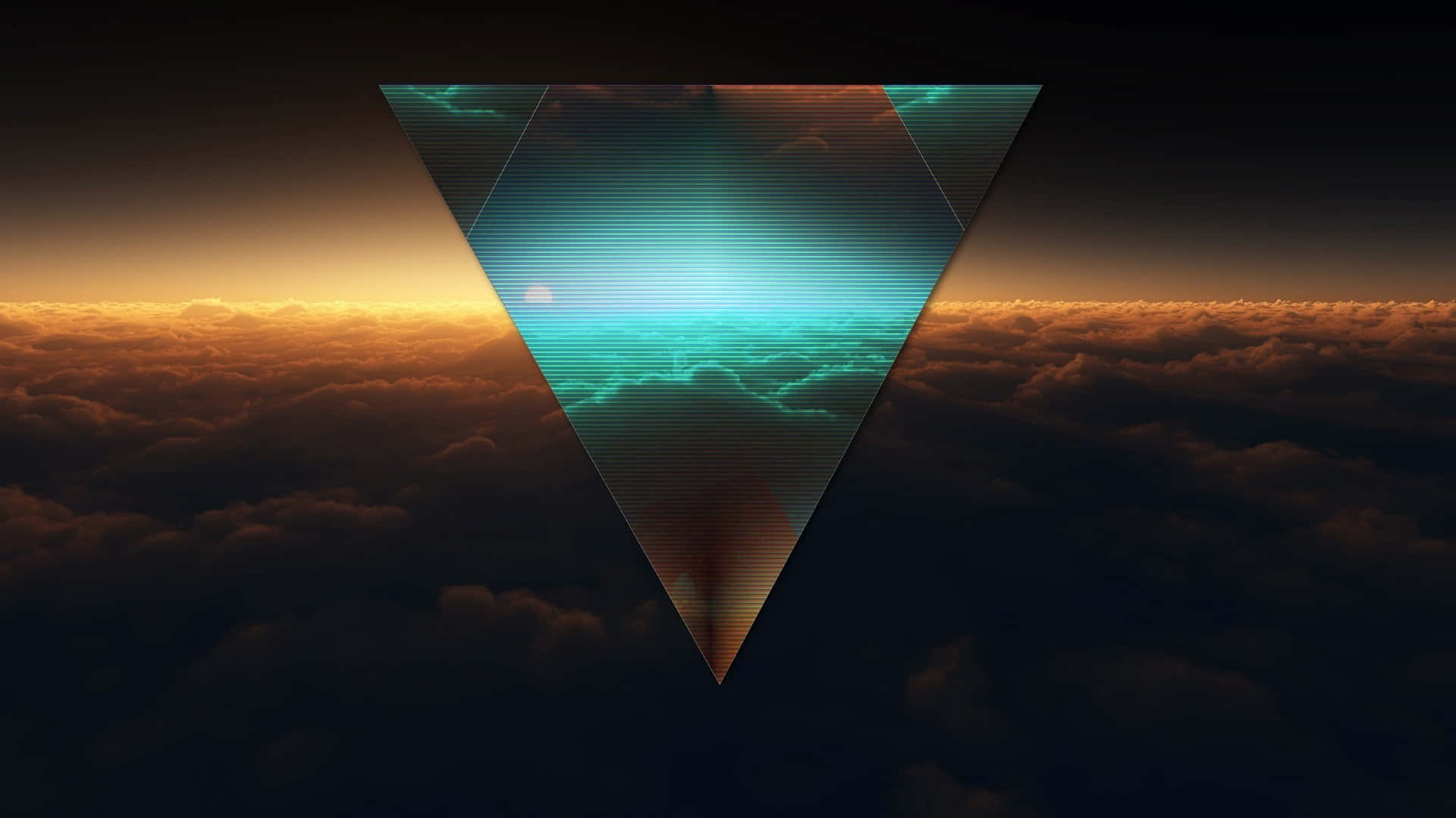 Mac Dark, teal triangle, sea of clouds, Full HD Desktop Wallpaper