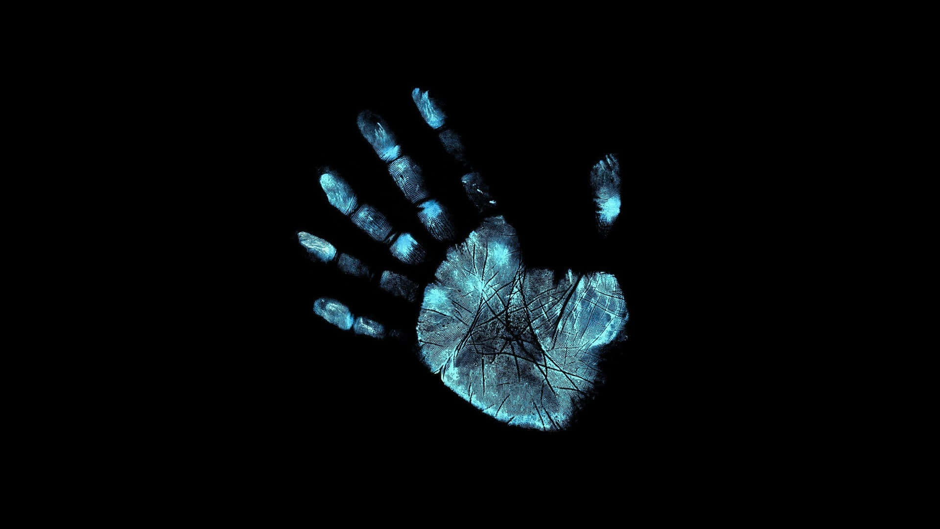 Mac Dark, glowing blue handprint, cracked texture, Full HD Desktop Wallpaper