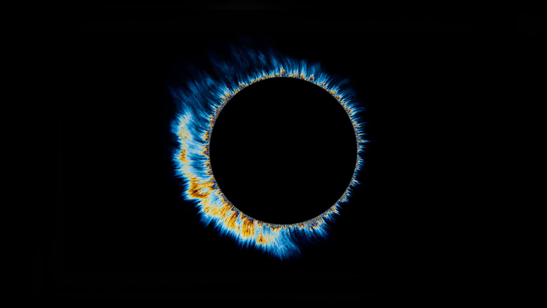 Mac Dark, glowing blue and orange ring of plasma, black void, Full HD Desktop Wallpaper