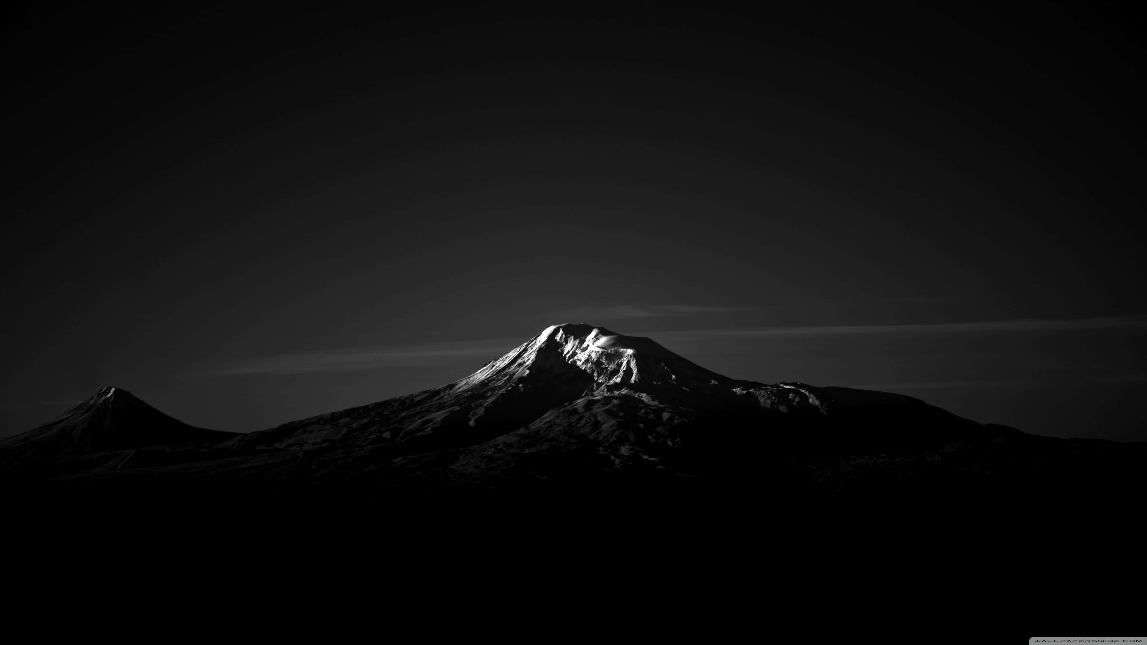 Mac Dark, 3840 x 2160, black and white mountain silhouette, 4K Desktop Wallpaper