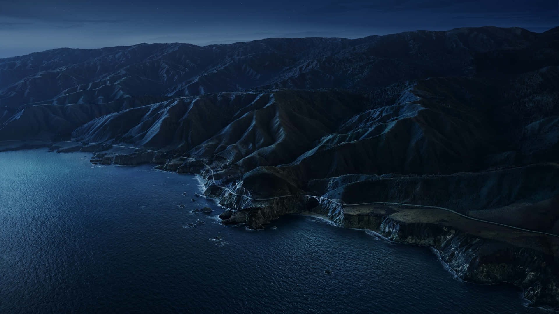 Mac Dark, coastal road, rugged cliffs, Full HD Desktop Wallpaper