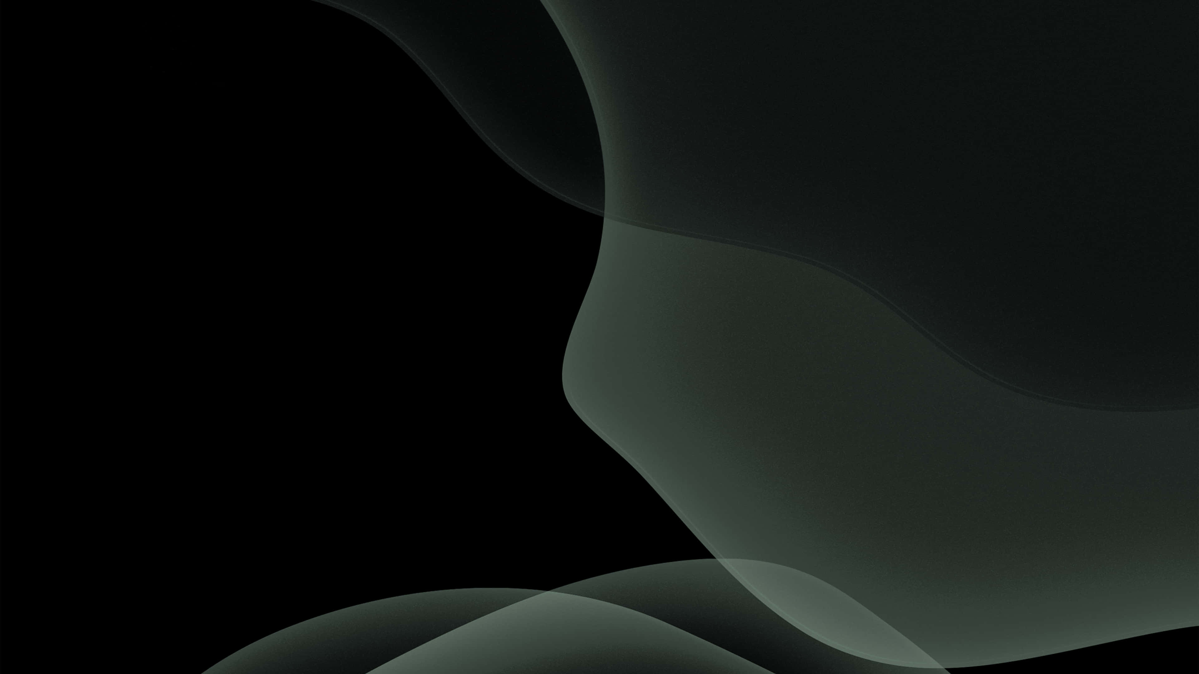 Mac Dark, deep black background, smooth translucent green waves, 4K Desktop Wallpaper