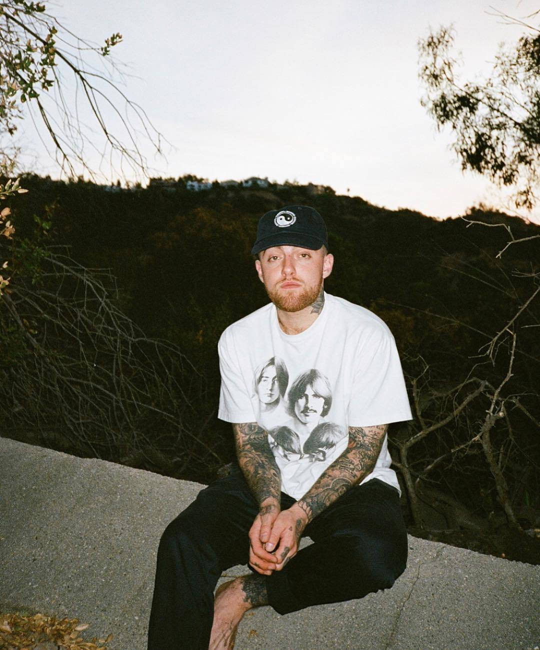 Mac Miller, black cap, white Beatles tee, HD Phone Wallpaper