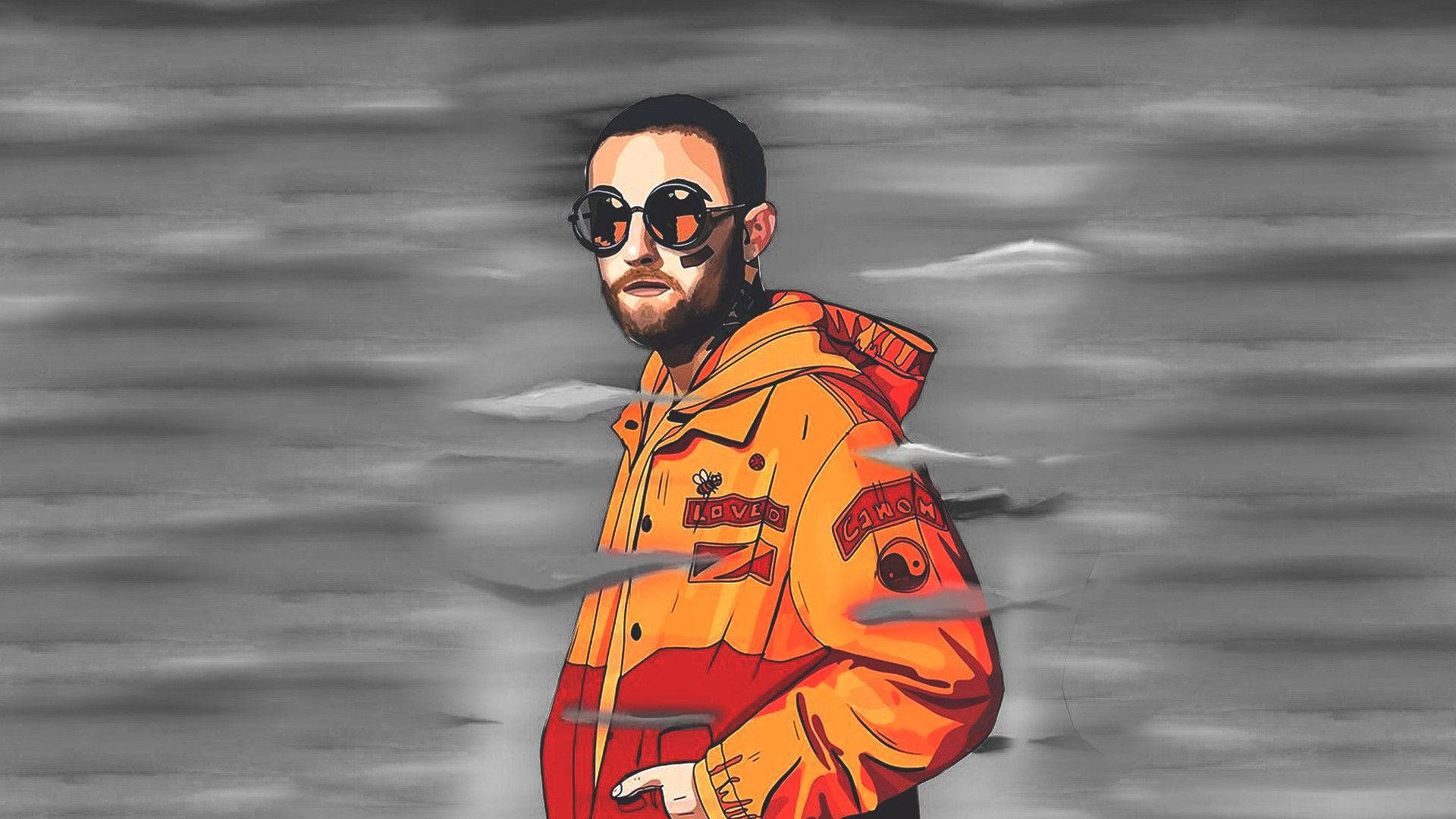 Mac Miller, orange jacket, sunglasses, Full HD Desktop Wallpaper