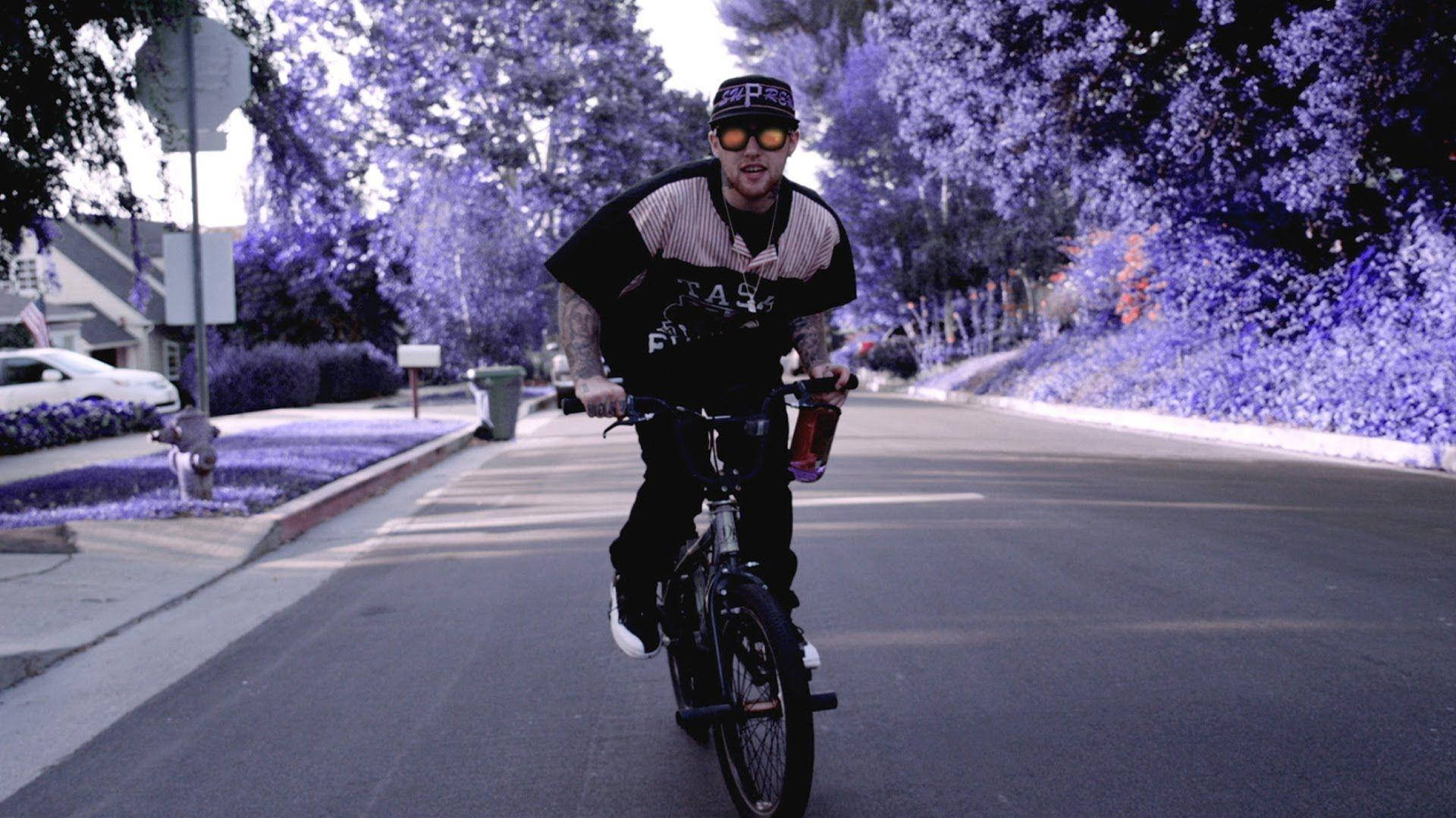 Mac Miller, bicycle, suburban street, Full HD Desktop Wallpaper