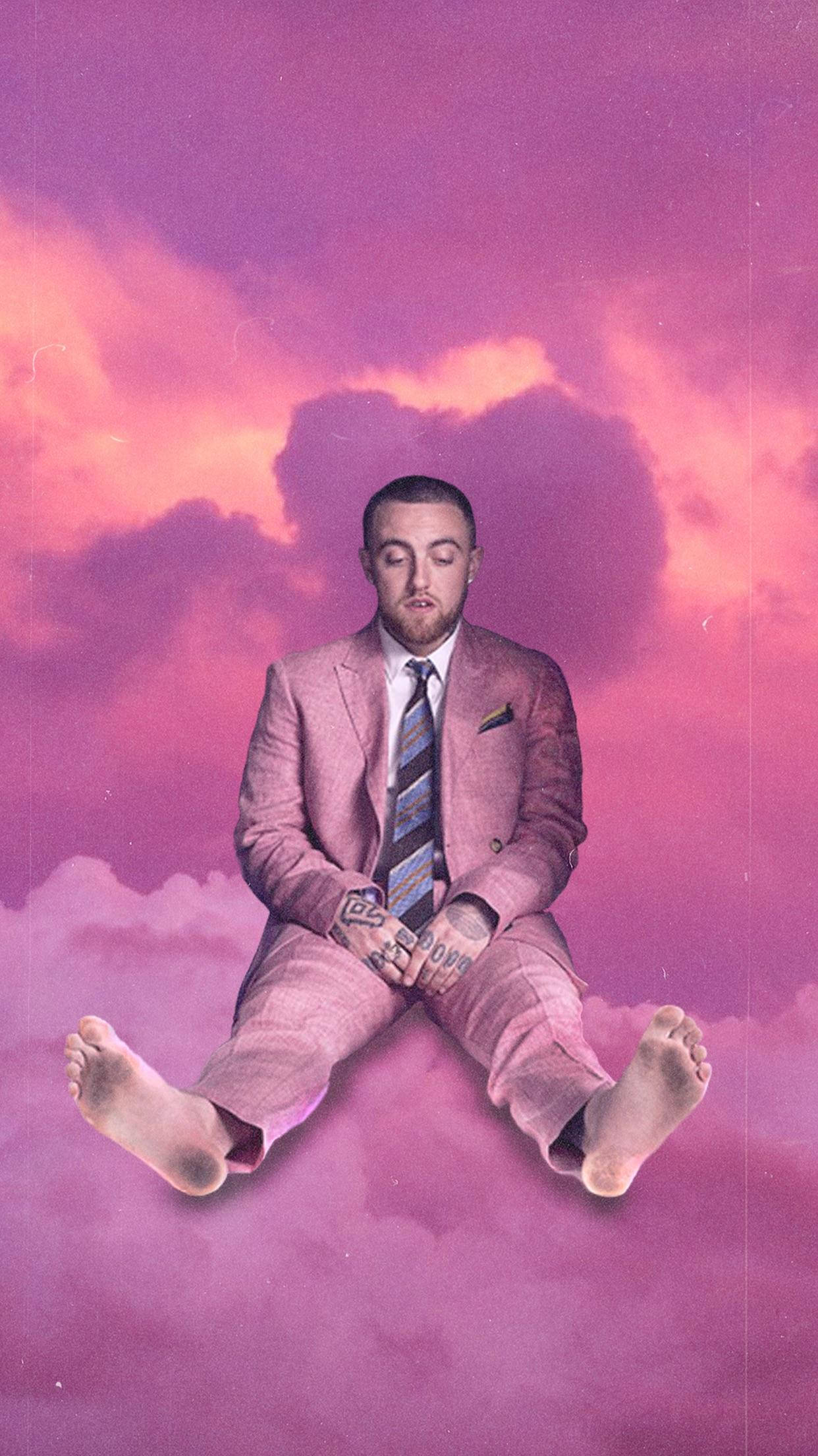 Mac Miller, pink suit, clouds, Full HD Phone Wallpaper
