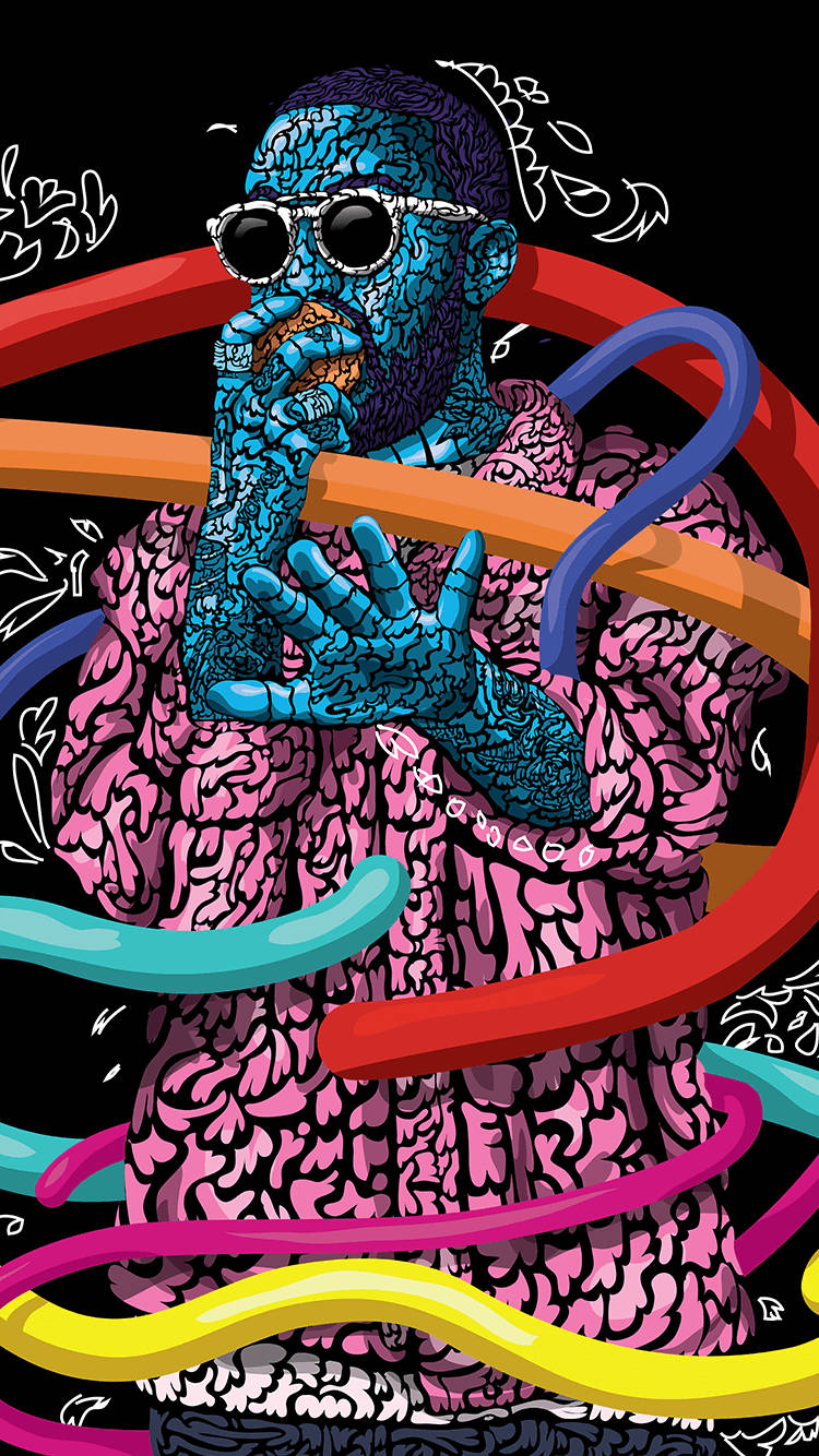 Mac Miller, mosaic graffiti, blue-skinned figure, HD Phone Wallpaper