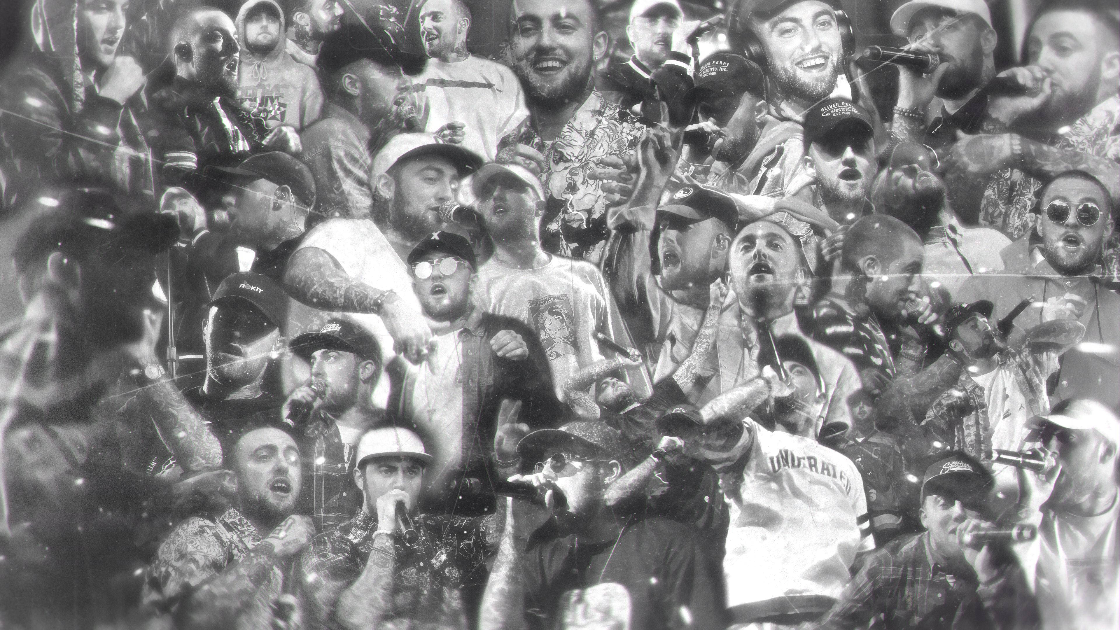 Mac Miller, black and white, collage, 4K Desktop Wallpaper