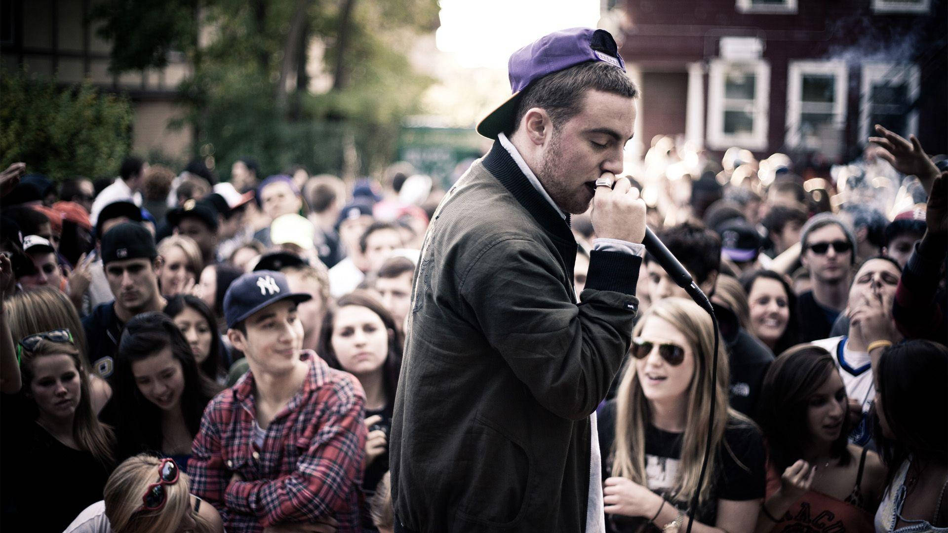 Mac Miller, purple cap, mic, Full HD Desktop Wallpaper