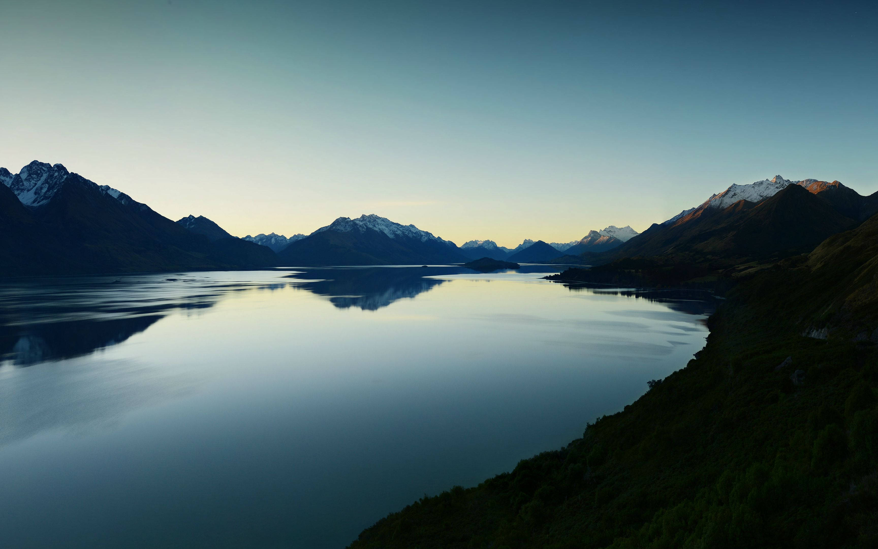 Quiet Lake Macbook Pro 4K, alpine lake, snowcapped mountains, 2K Desktop Wallpaper