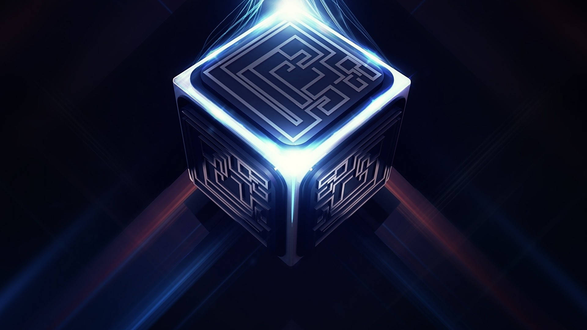 cube lights, Mac OS, glowing blue cube, Full HD Desktop Wallpaper