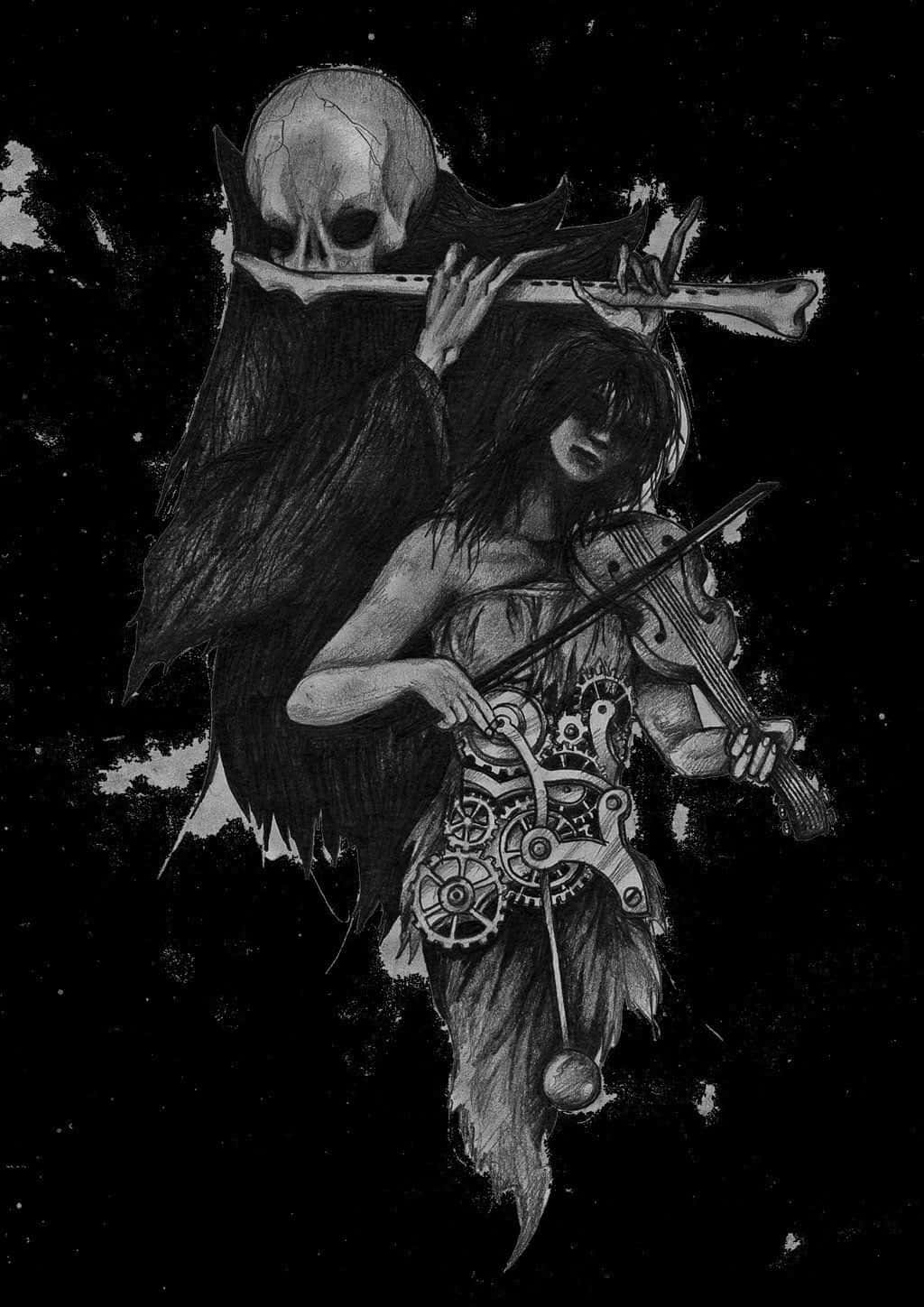 Macabre, skeletal figure, bone flute, HD Phone Wallpaper