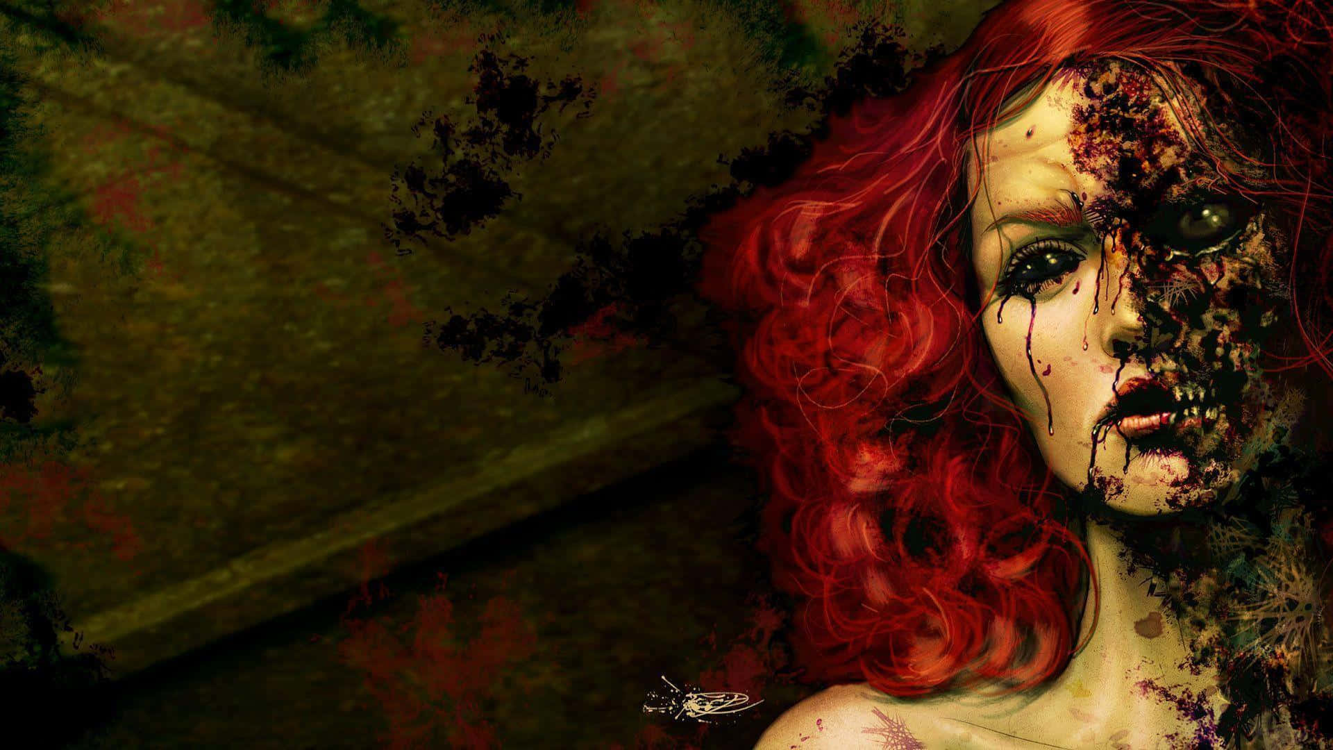 Macabre, red hair, bloodied, Full HD Desktop Wallpaper