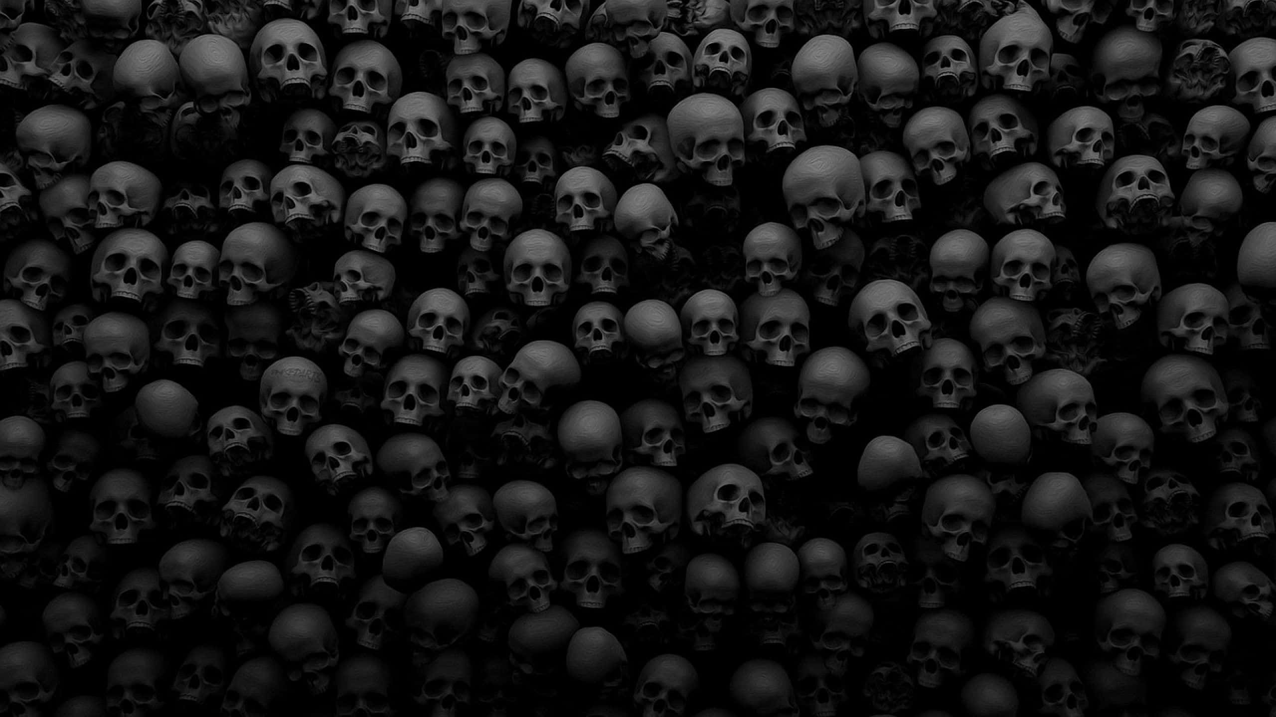 Macabre, black background, skulls, 2K Desktop Wallpaper